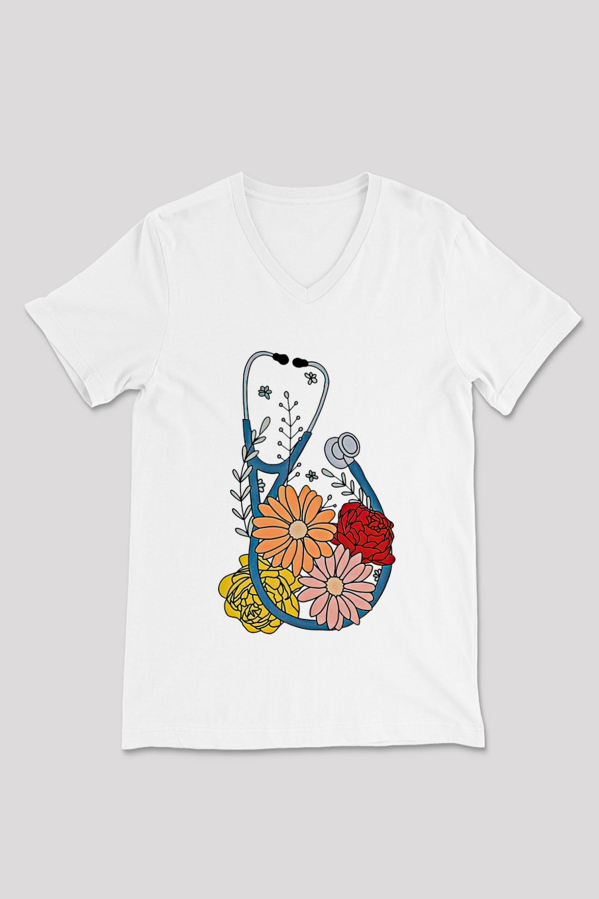 Tıp Bayramı Baskılı Beyaz Unisex V Yaka Tişört - Tshirt