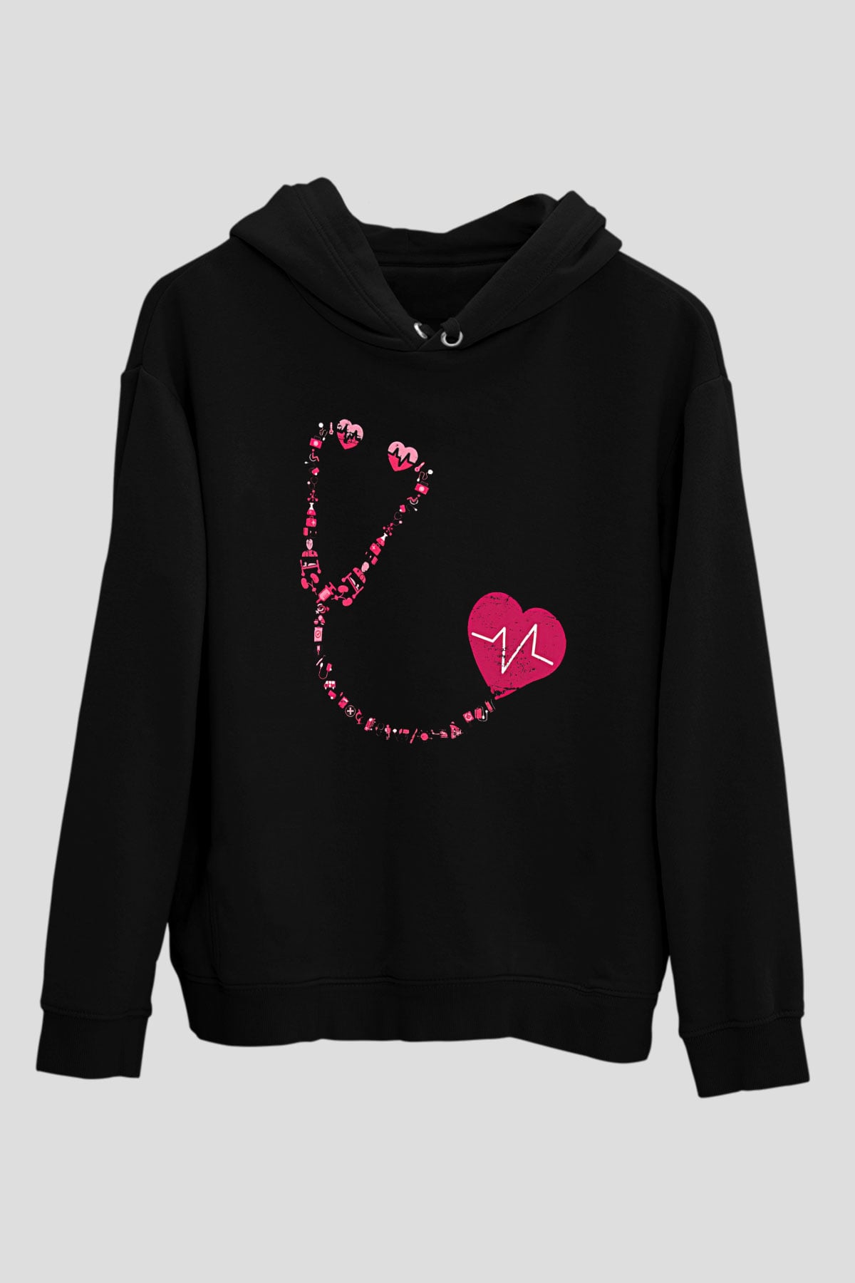 Tıp Bayramı Baskılı Unisex Siyah Hoodie