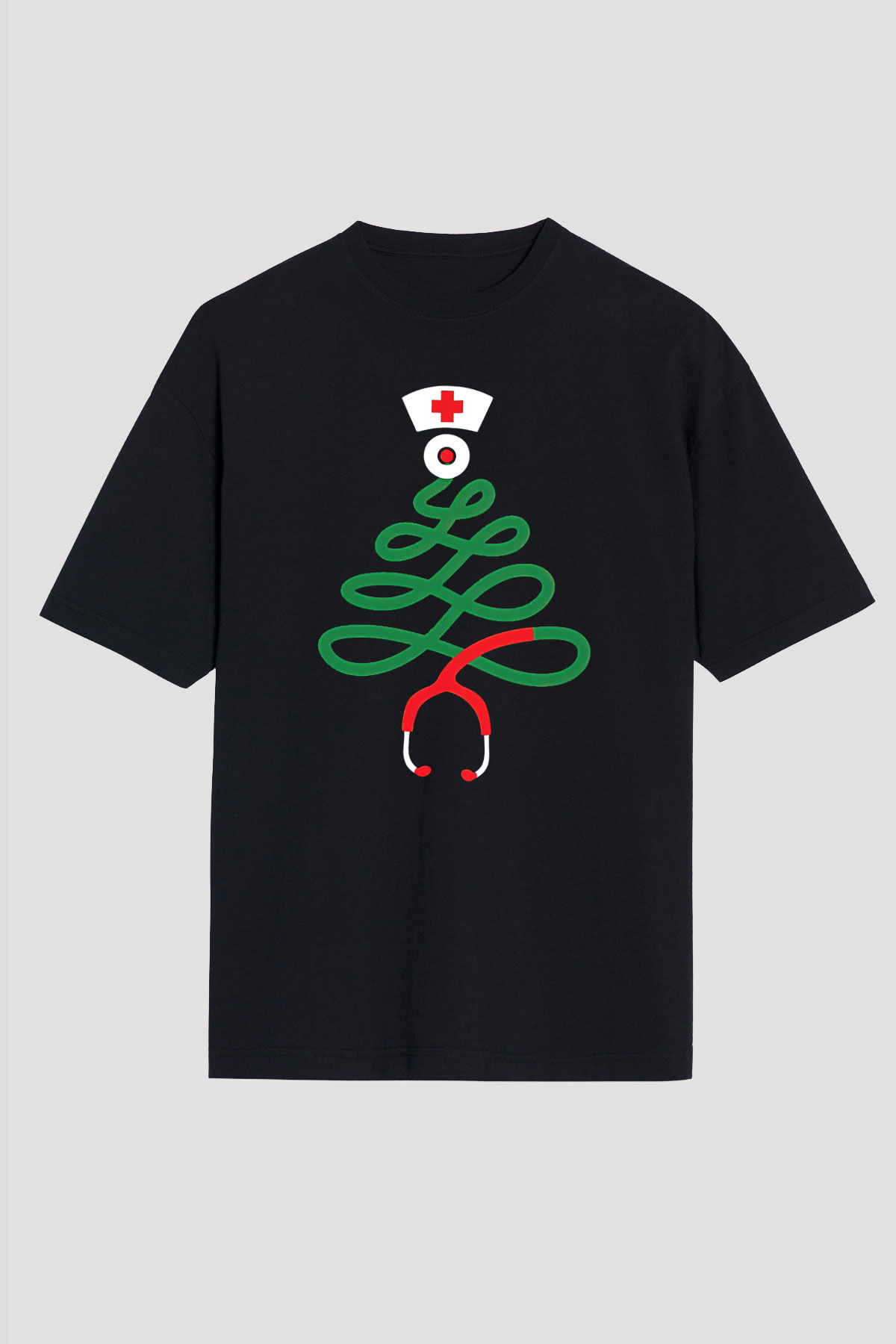 Tıp Bayramı Baskılı Unisex Siyah Oversize Tişört - Tshirt