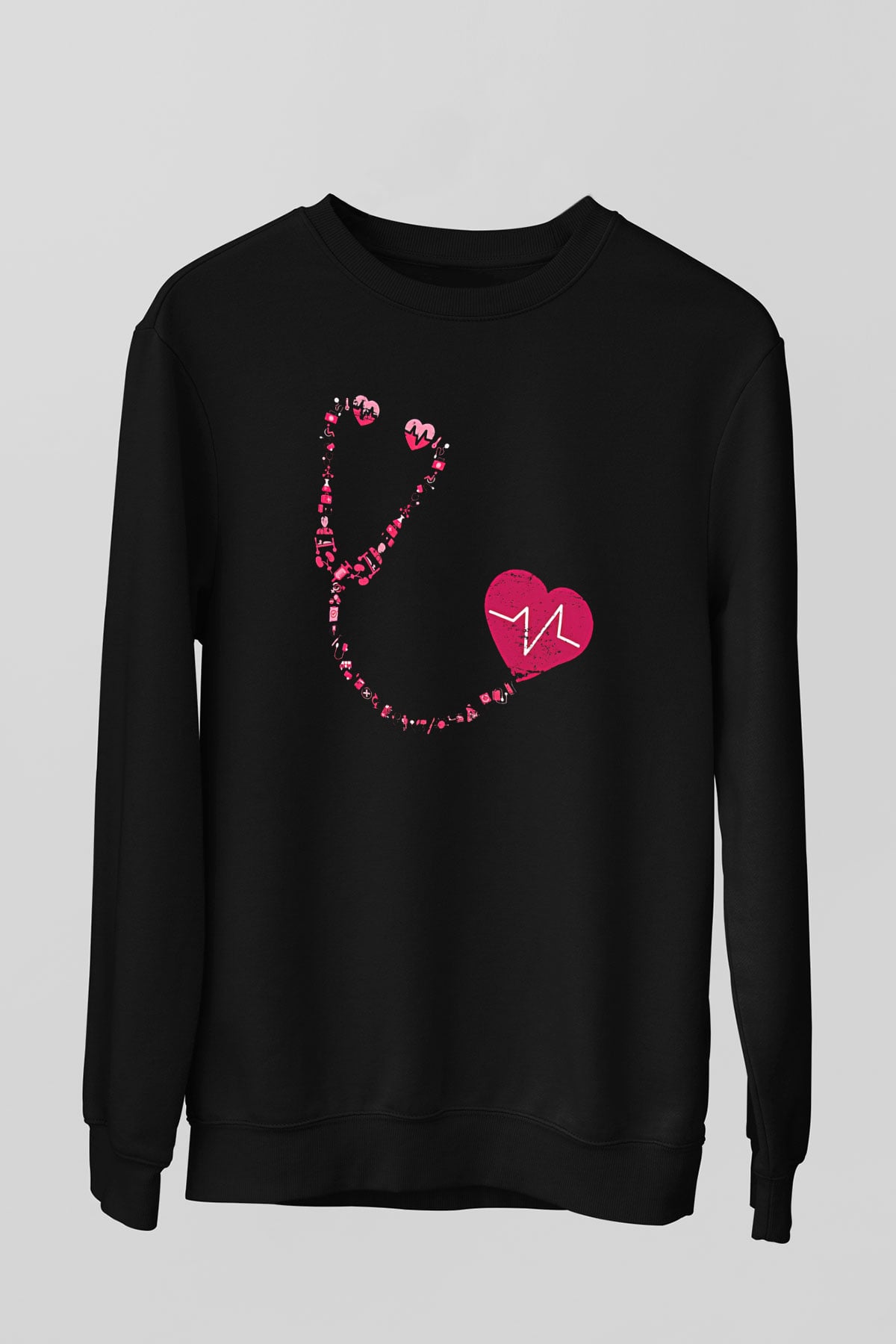 Tıp Bayramı Baskılı Unisex Siyah Sweatshirt