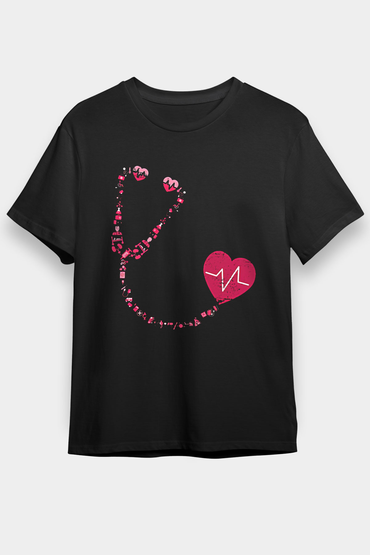 Tıp Bayramı Baskılı Unisex Siyah Tişört - Tshirt