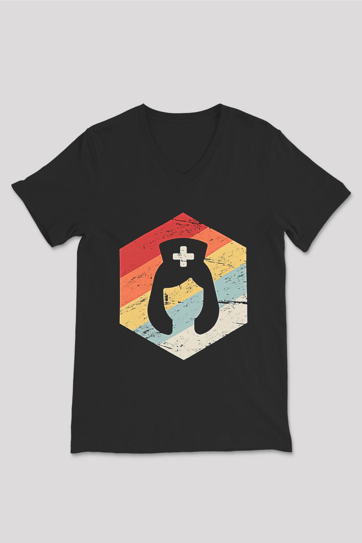 Tıp Bayramı Baskılı Unisex Siyah V Yaka Tişört - Tshirt