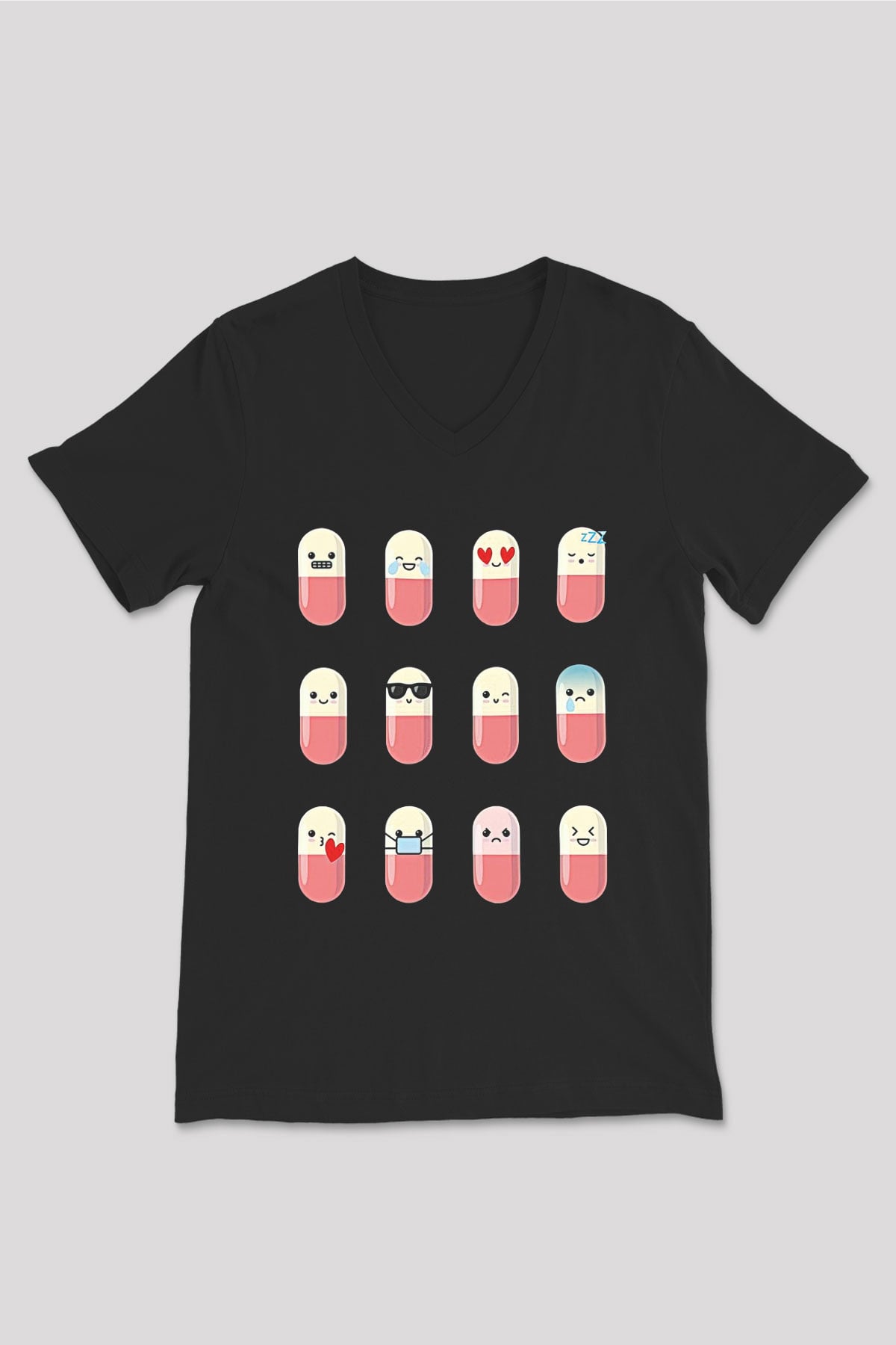 Tıp Bayramı Baskılı Unisex Siyah V Yaka Tişört - Tshirt