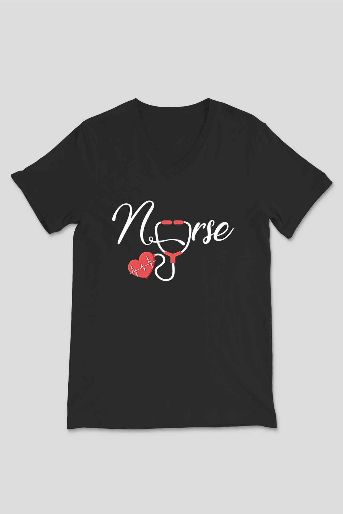 Tıp Bayramı Baskılı Unisex Siyah V Yaka Tişört - Tshirt