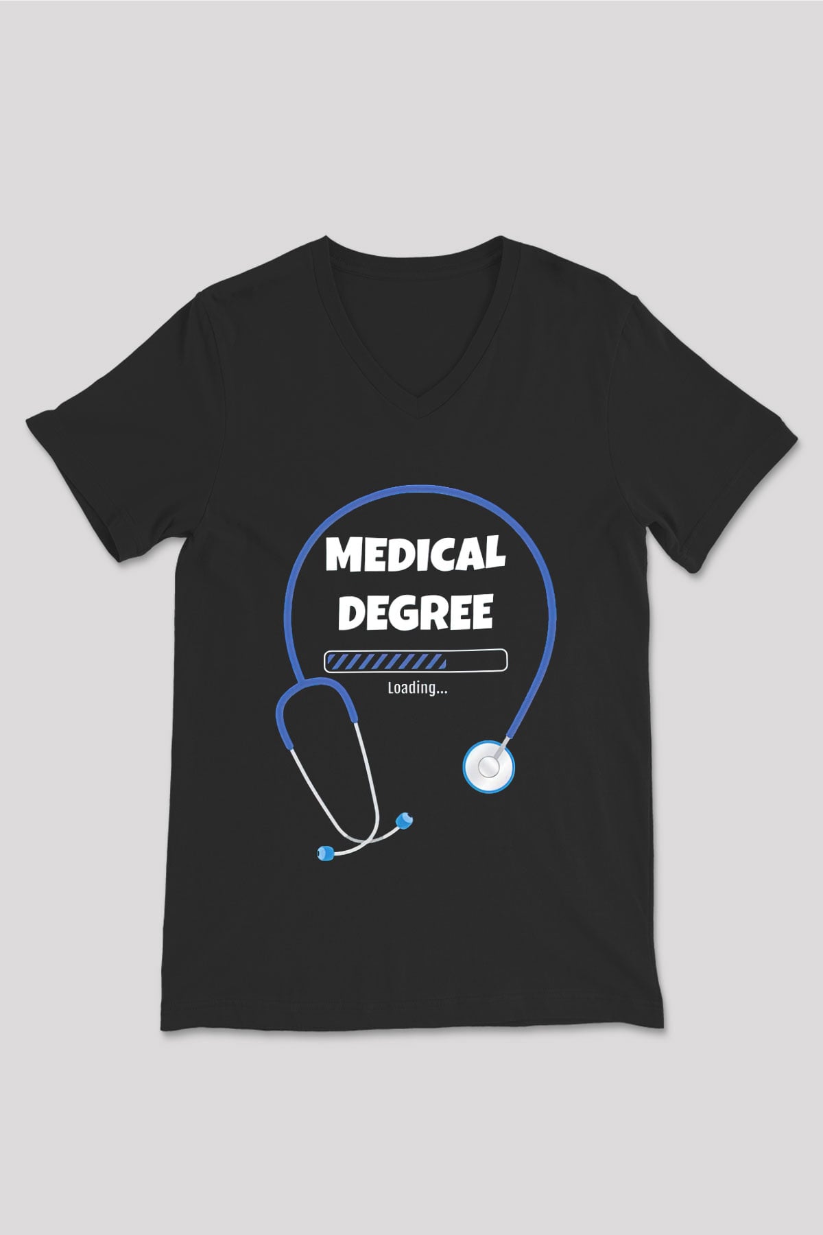 Tıp Bayramı Baskılı Unisex Siyah V Yaka Tişört - Tshirt