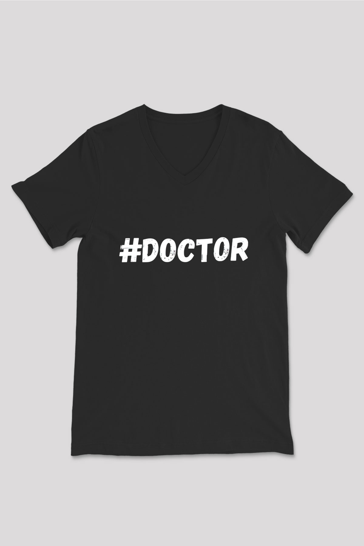 Tıp Bayramı Baskılı Unisex Siyah V Yaka Tişört - Tshirt