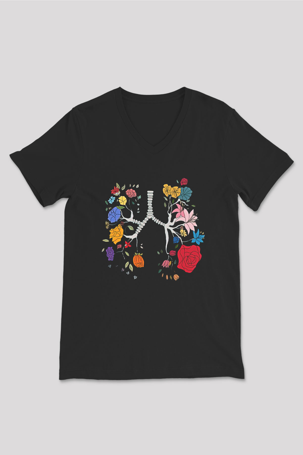 Tıp Bayramı Baskılı Unisex Siyah V Yaka Tişört - Tshirt