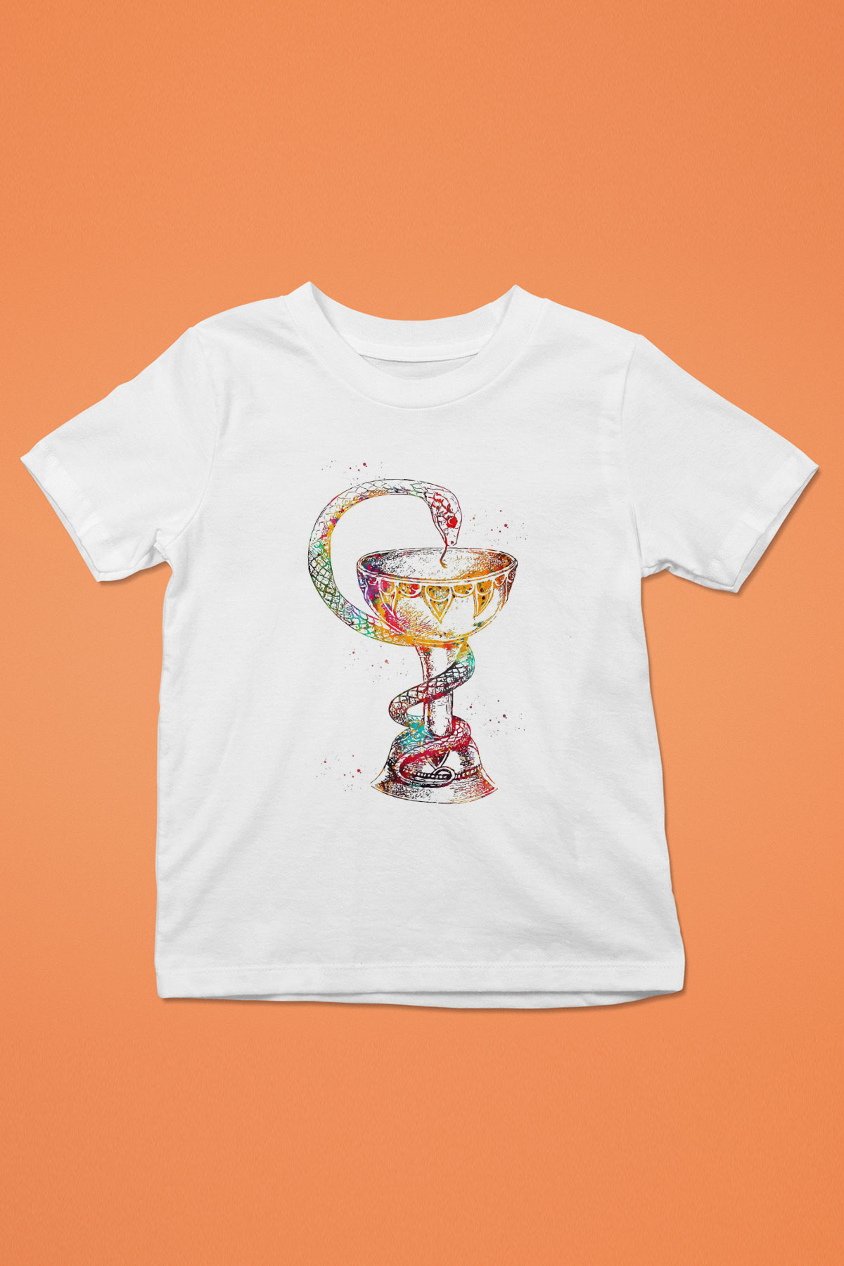 Tıp Sembolü Yılan Baskılı Unisex Beyaz Çocuk Tişörtü - Tshirt