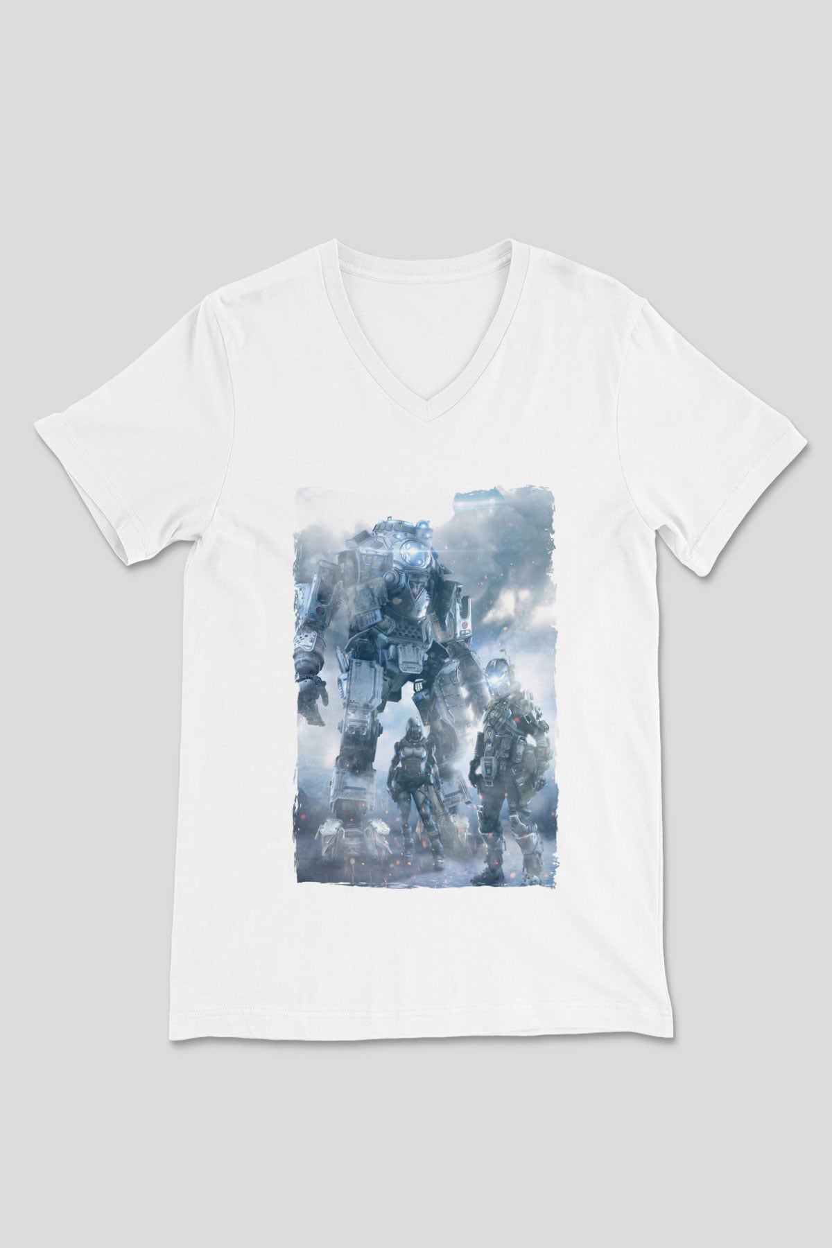 Titanfall Beyaz Unisex V Yaka Tişört