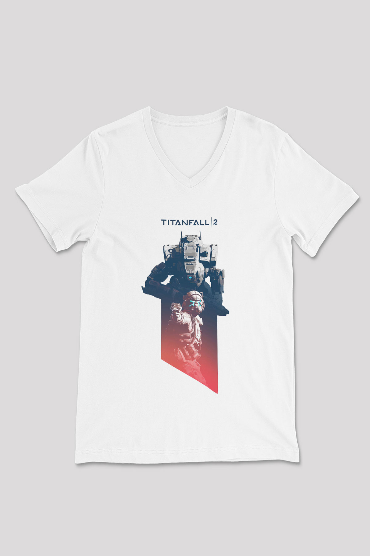 Titanfall Beyaz Unisex V Yaka Tişört