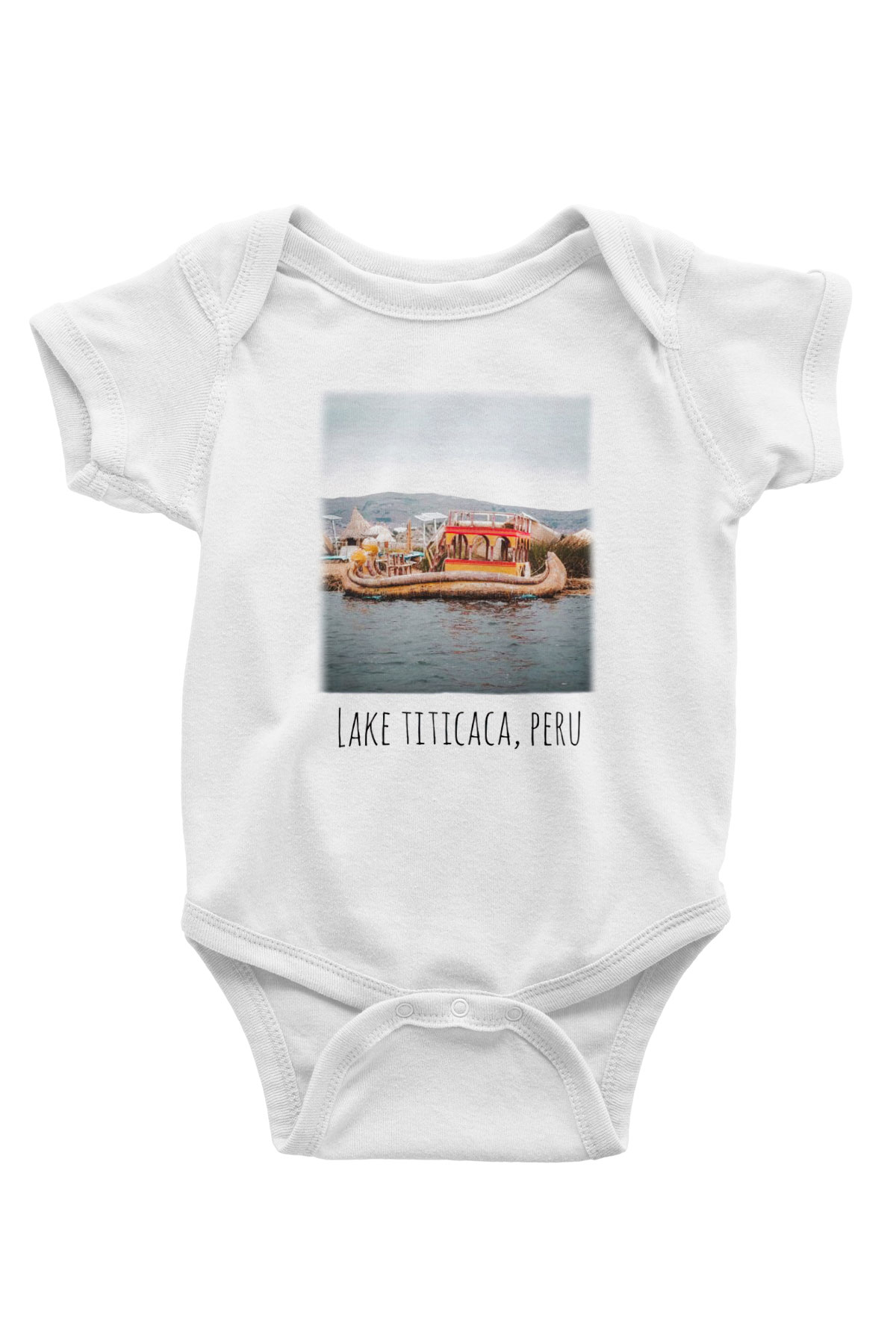 Titikaka Gölü Baskılı Beyaz Unisex Bebek Body - Zıbın