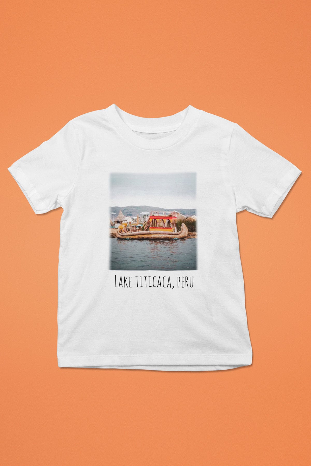 Titikaka Gölü Baskılı Beyaz Unisex Çocuk Tişört