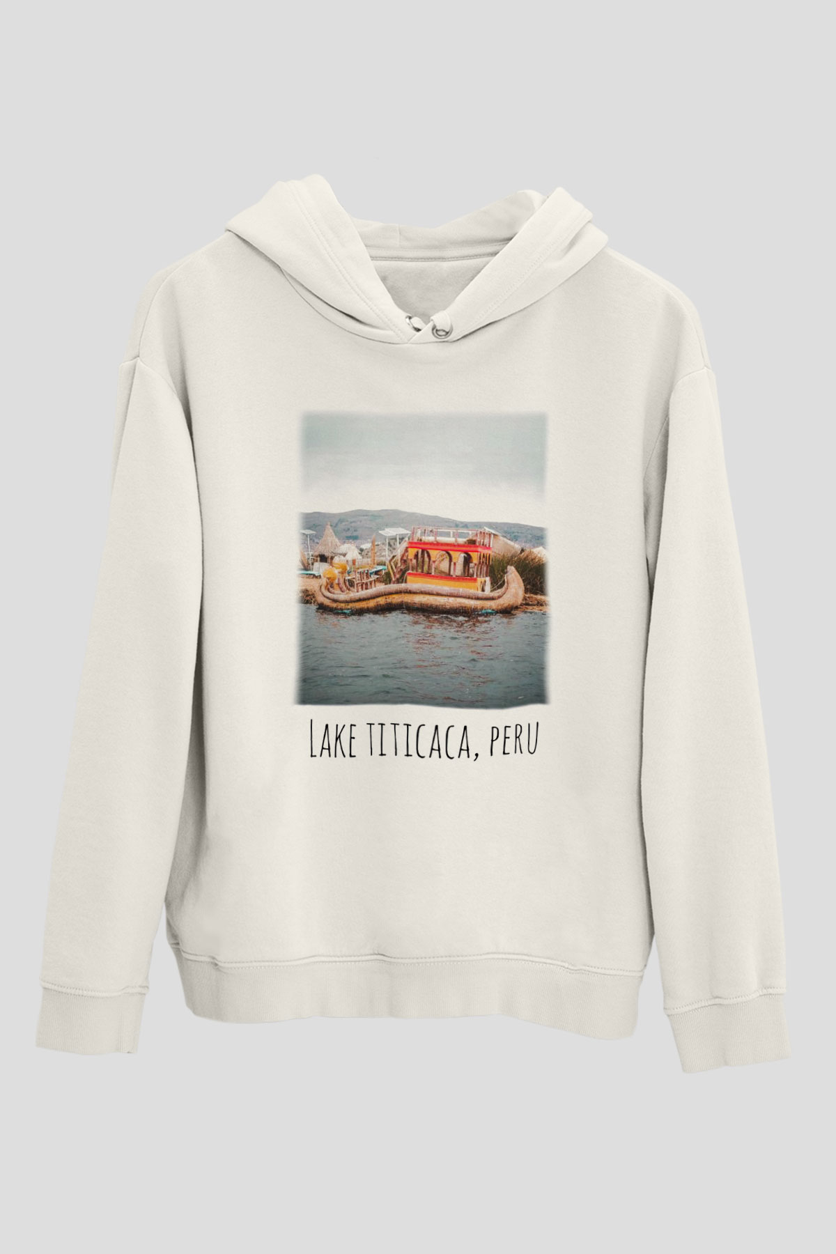 Titikaka Gölü Beyaz Unisex Kapşonlu Sweatshirt