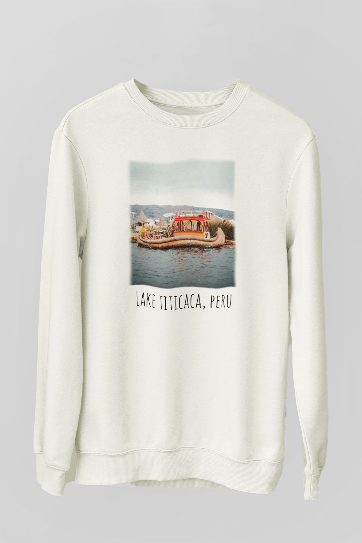 Titikaka Gölü Beyaz Unisex Sweatshirt