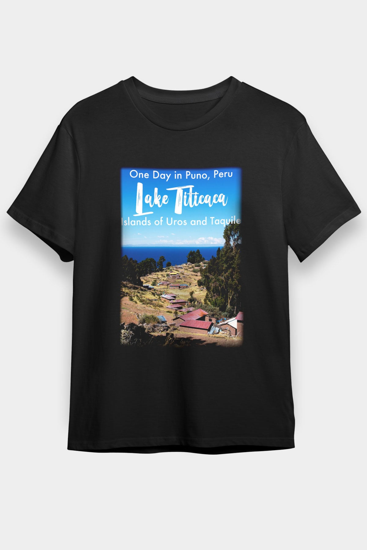 Titikaka Gölü Siyah Unisex Tişört T-Shirt - TişörtFabrikası