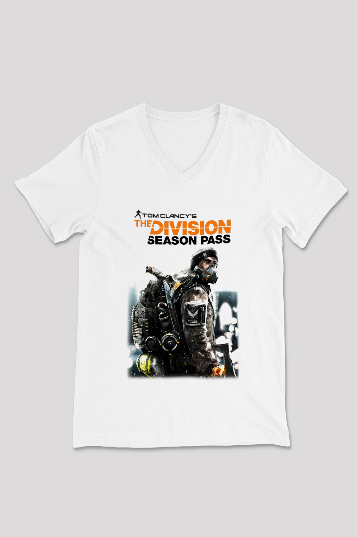 Tom Clancy Beyaz Unisex V Yaka Tişört T-Shirt
