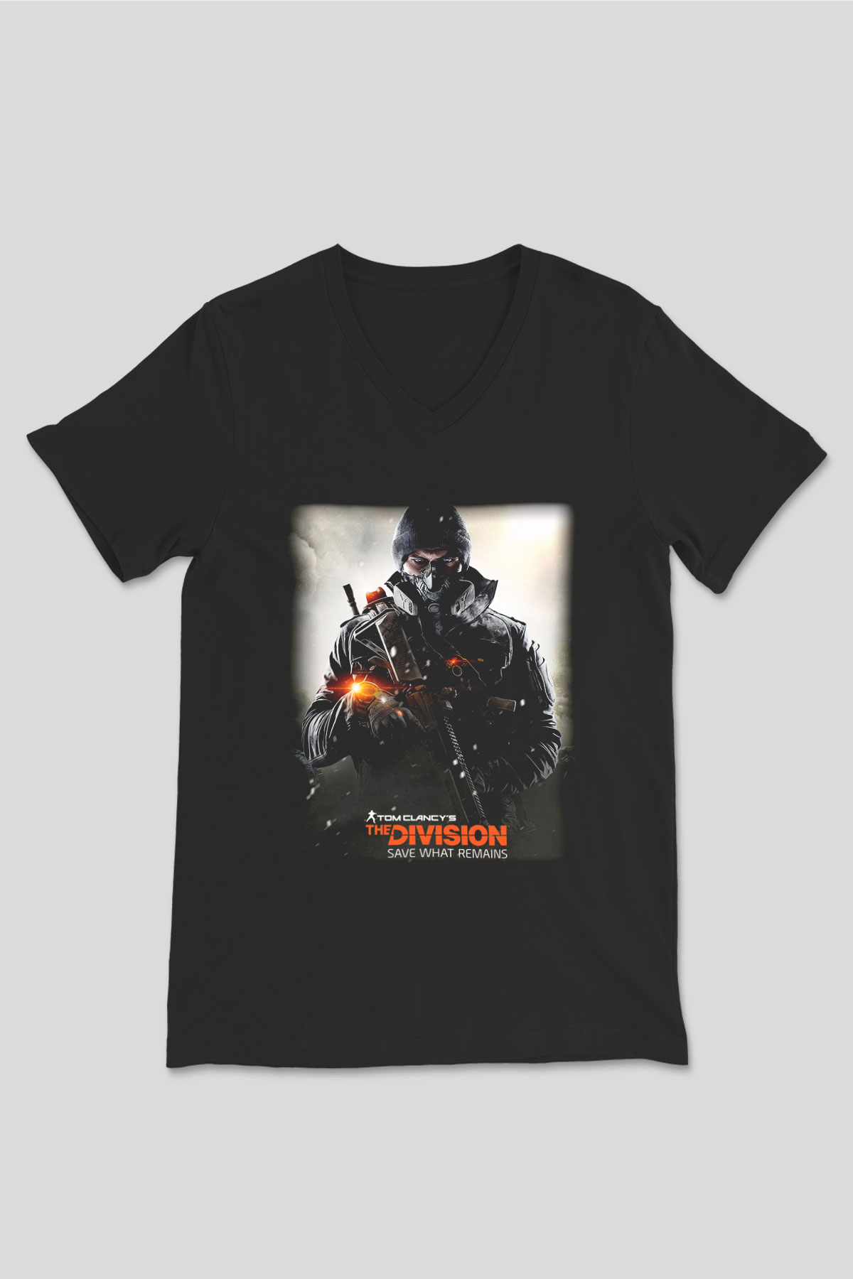 Tom Clancy Siyah Unisex V Yaka Tişört T-Shirt