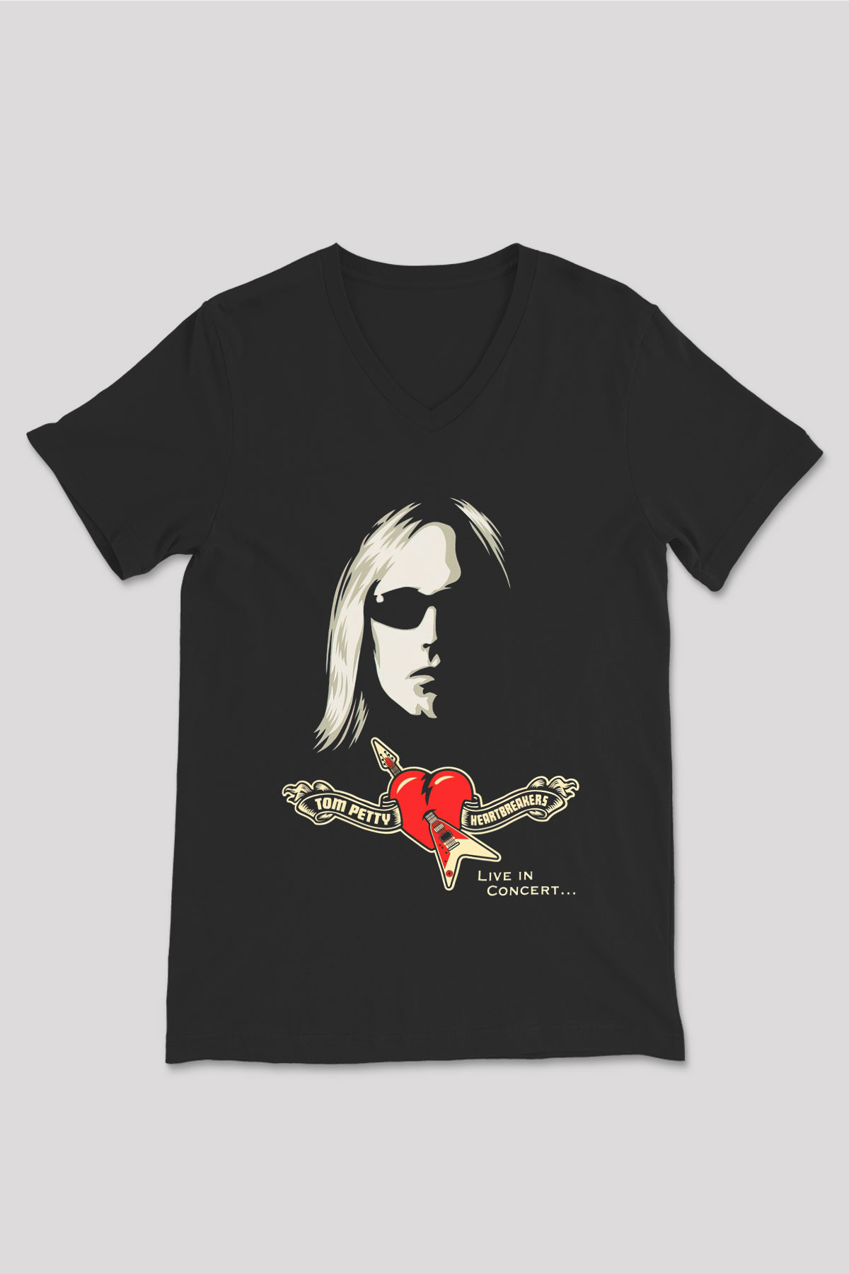 Tom Petty Siyah Unisex V Yaka Tişört T-Shirt