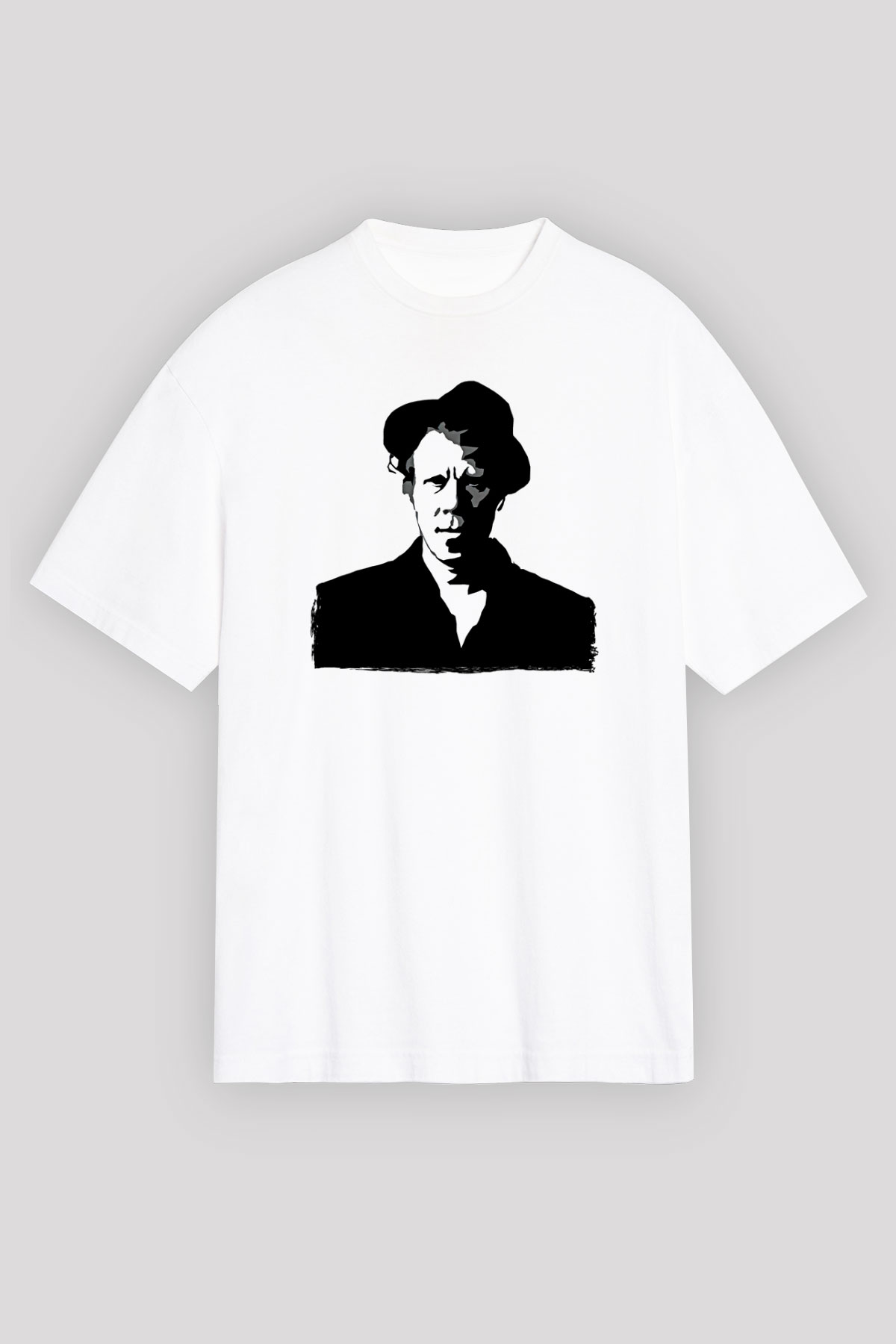 Tom Waits Baskılı Beyaz Unisex Oversize Tişört - Tshirt