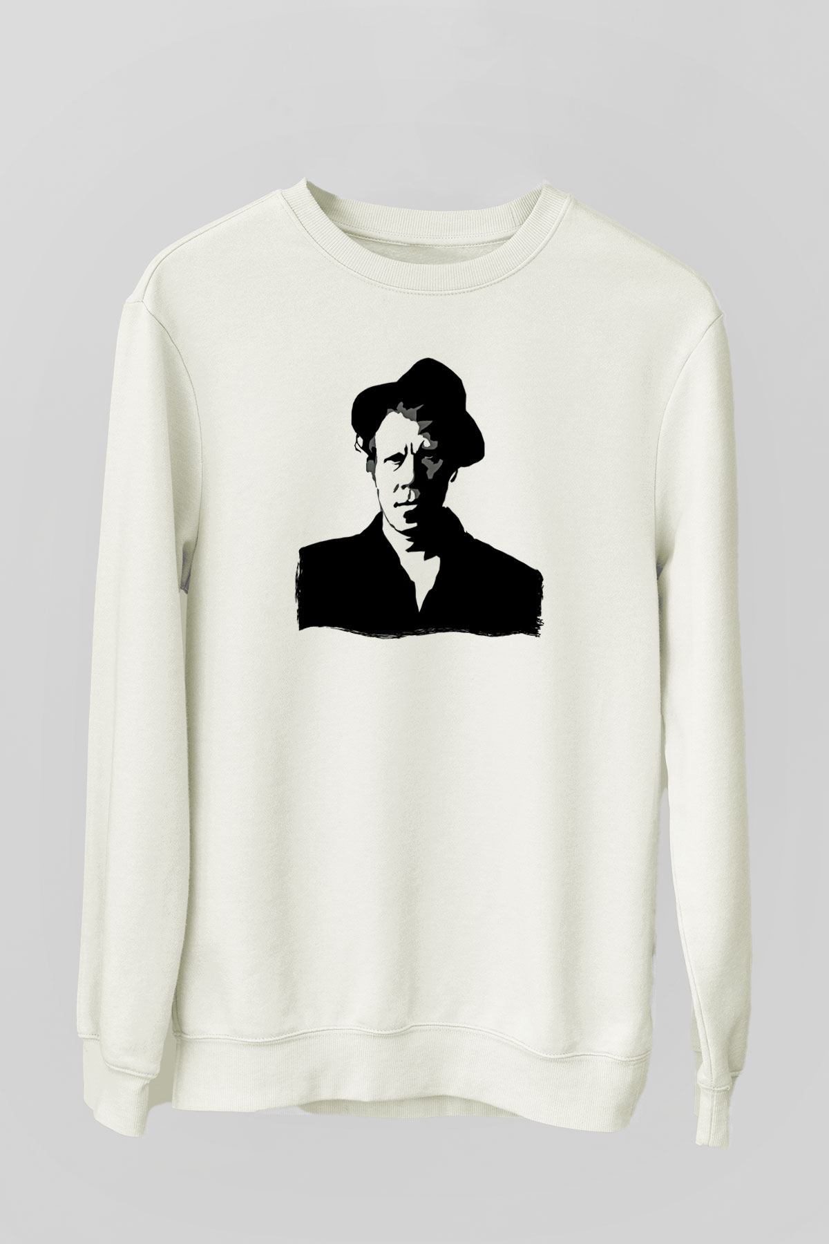 Tom Waits Baskılı Beyaz Unisex Sweatshirt