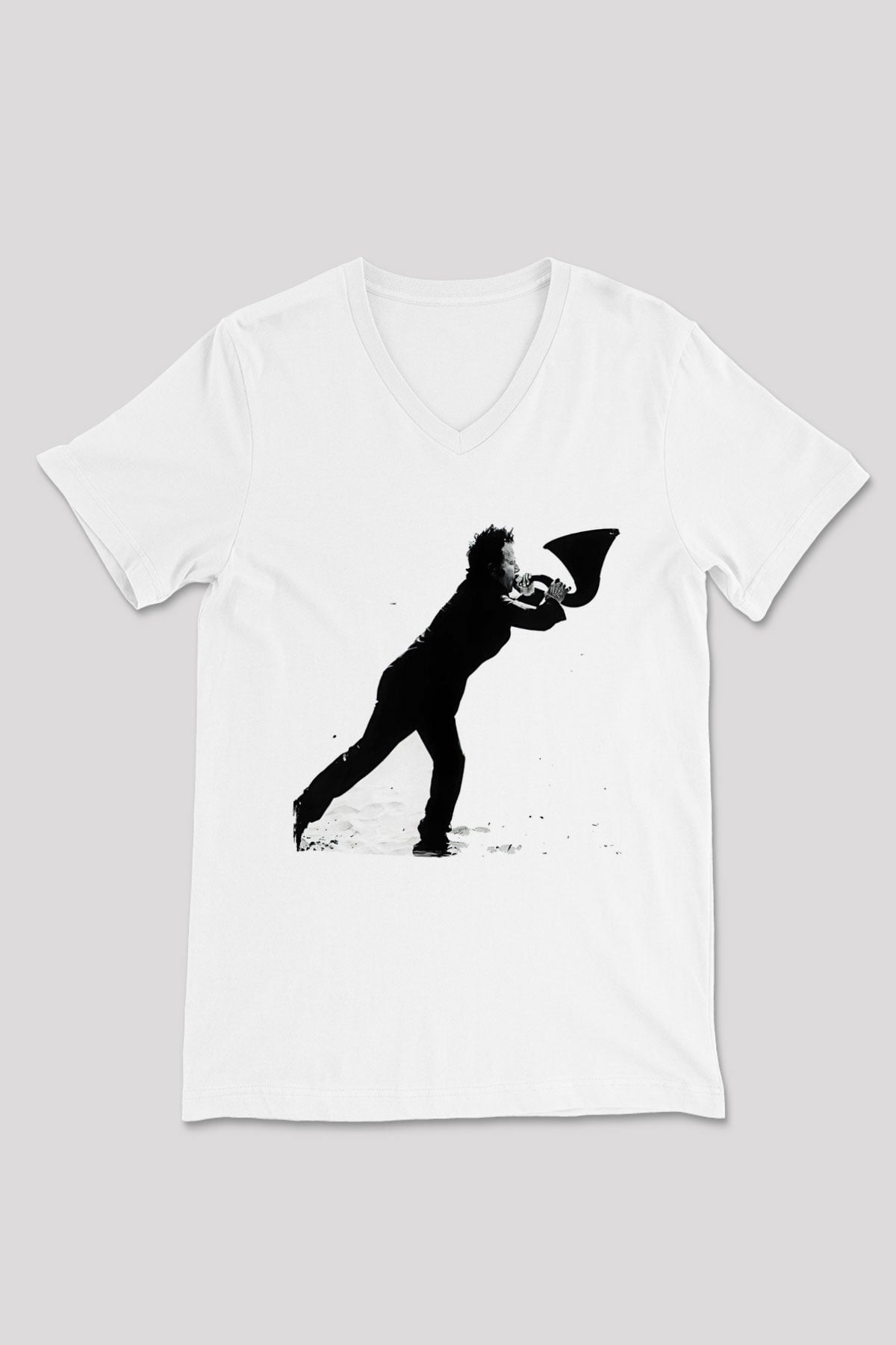 Tom Waits Baskılı Beyaz Unisex V Yaka Tişört - Tshirt