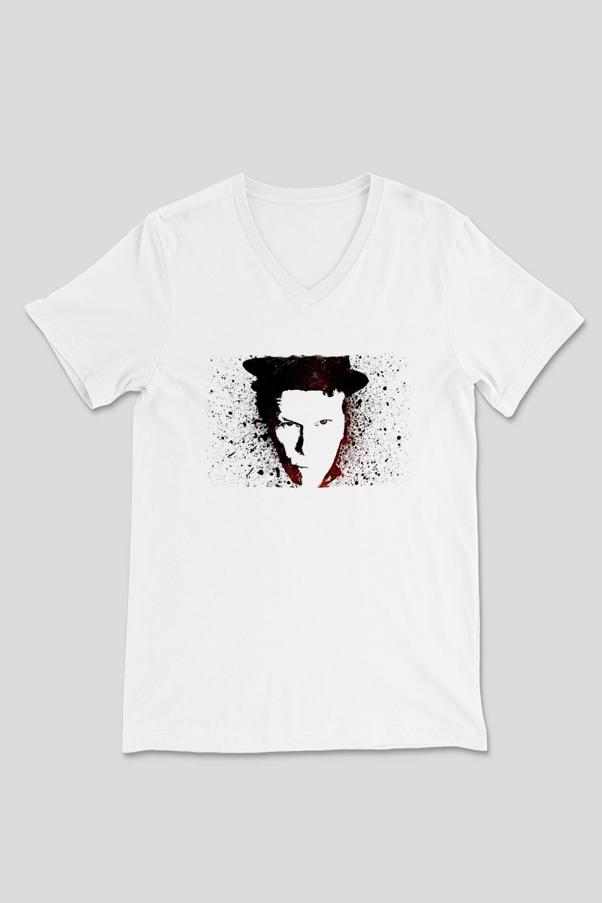 Tom Waits Baskılı Beyaz Unisex V Yaka Tişört - Tshirt