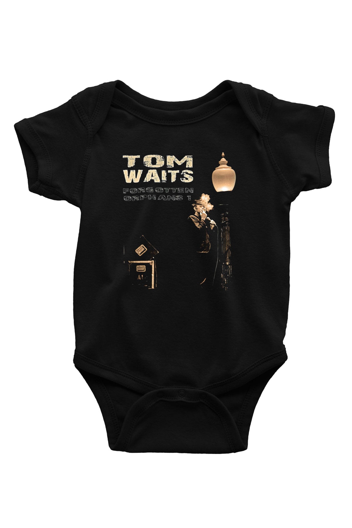 Tom Waits Baskılı Unisex Siyah Bebek Body - Zıbın