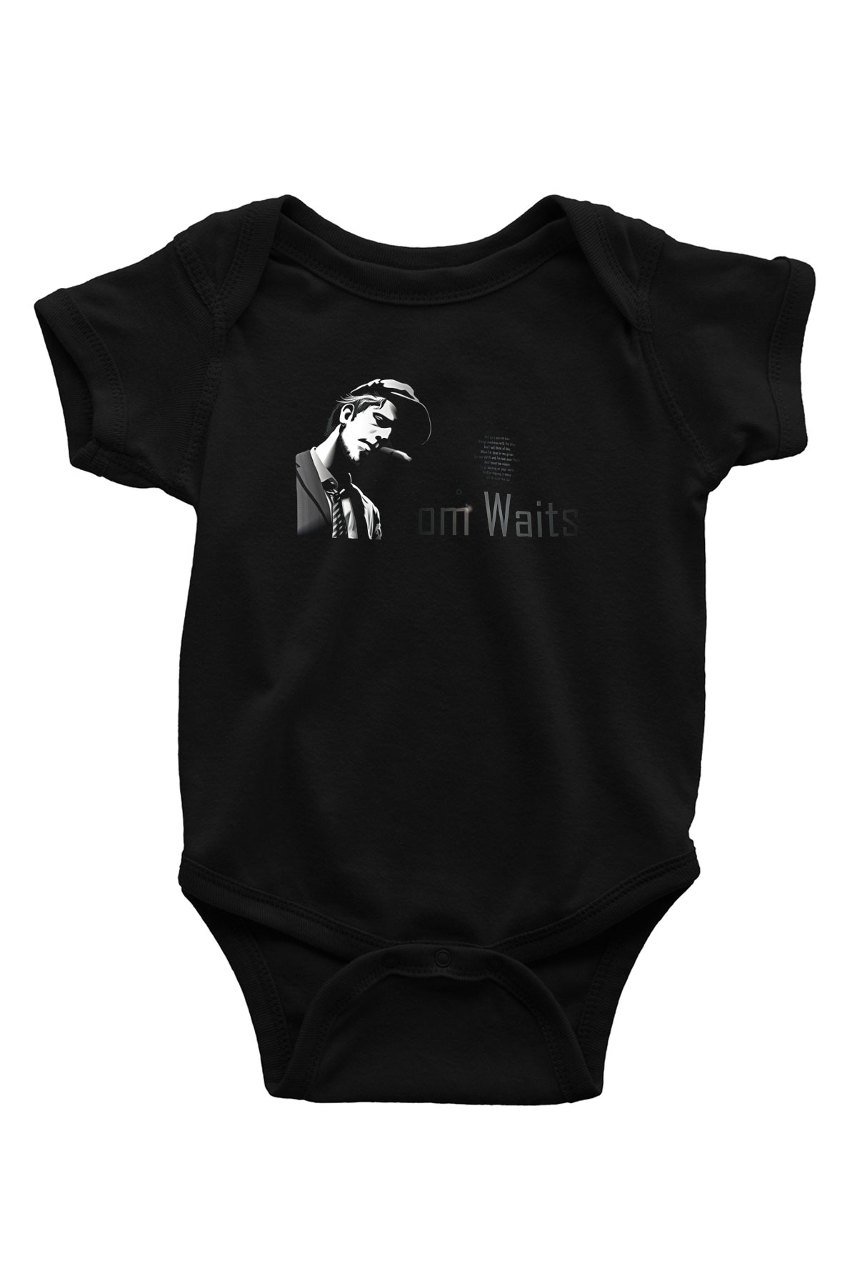 Tom Waits Baskılı Unisex Siyah Bebek Body - Zıbın