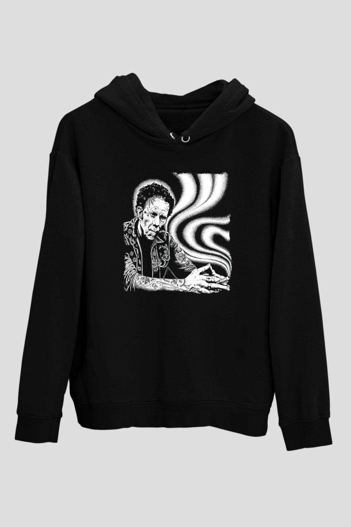 Tom Waits Baskılı Unisex Siyah Kapüşonlu Sweatshirt