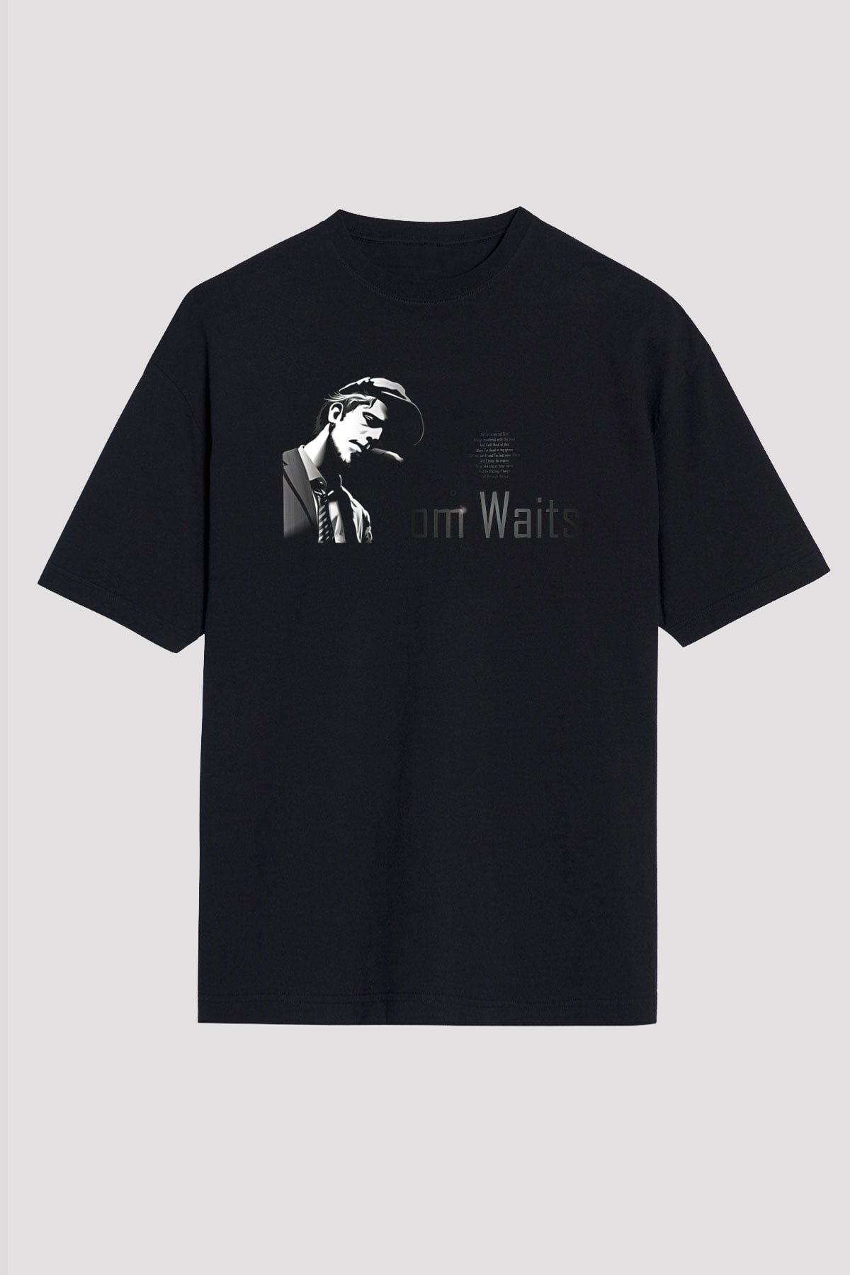 Tom Waits Baskılı Unisex Siyah Oversize Tişört - Tshirt