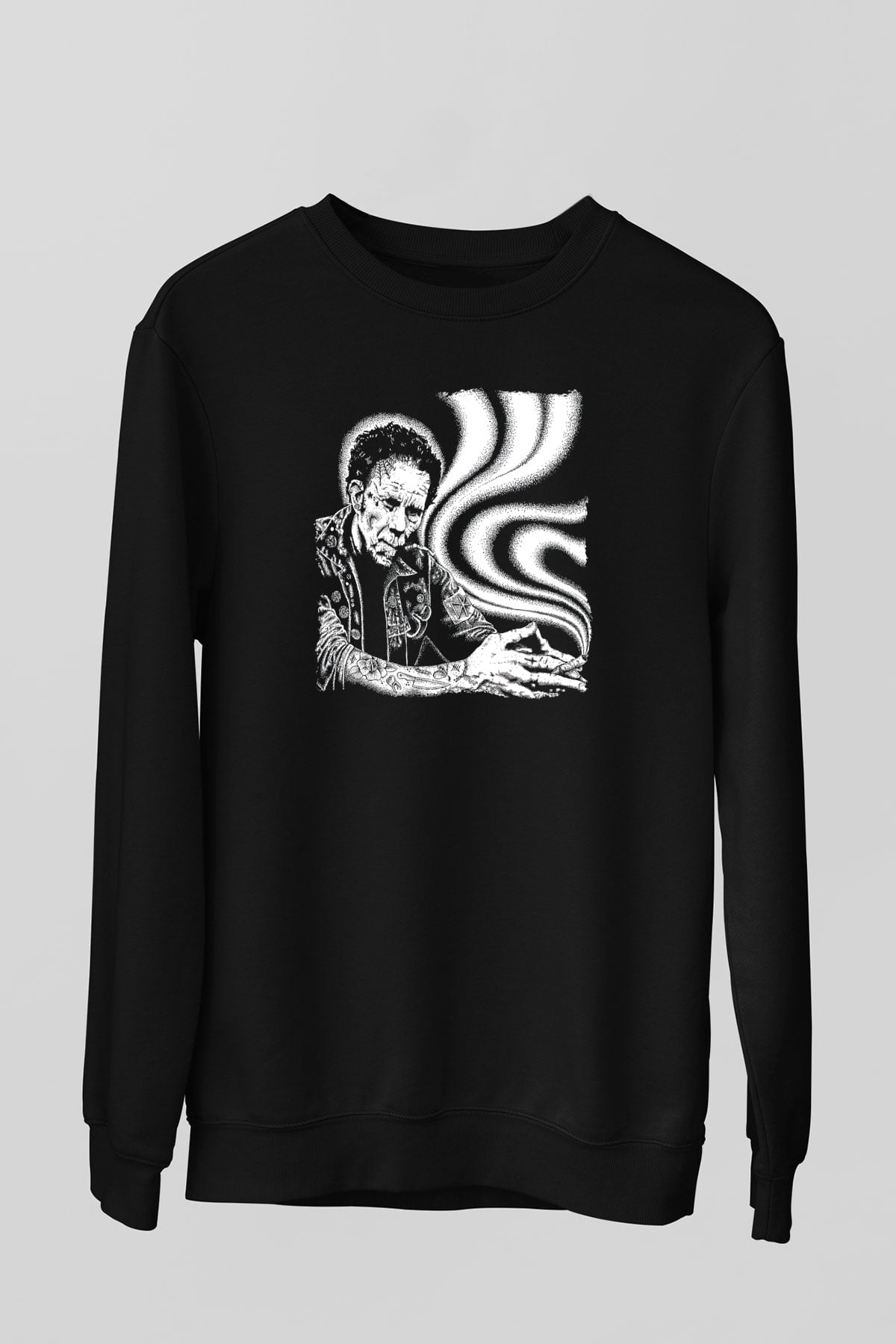 Tom Waits Baskılı Unisex Siyah Sweatshirt