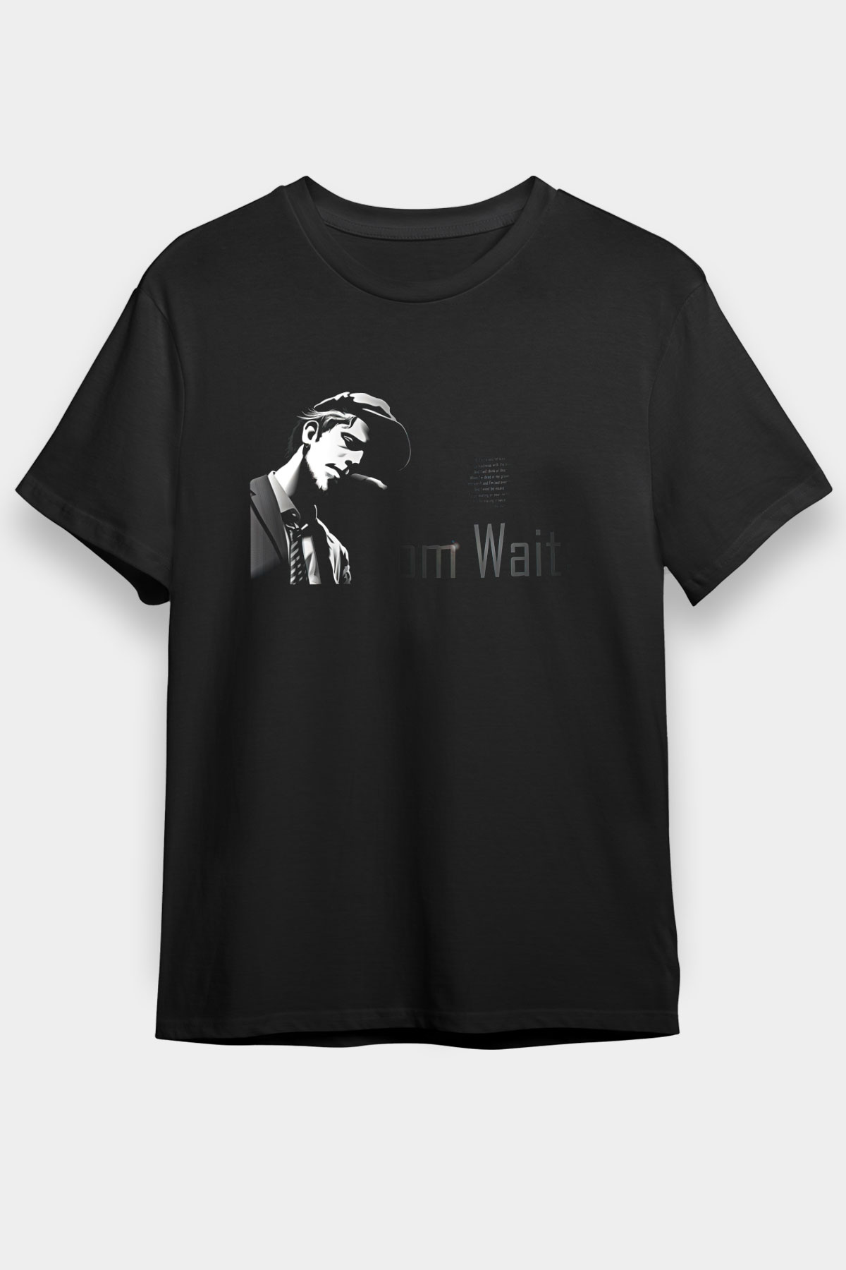 Tom Waits Baskılı Unisex Siyah Tişört - Tshirt