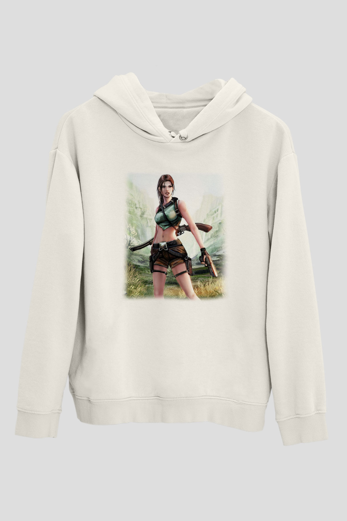 Tomb Raider Beyaz Unisex Hoodie