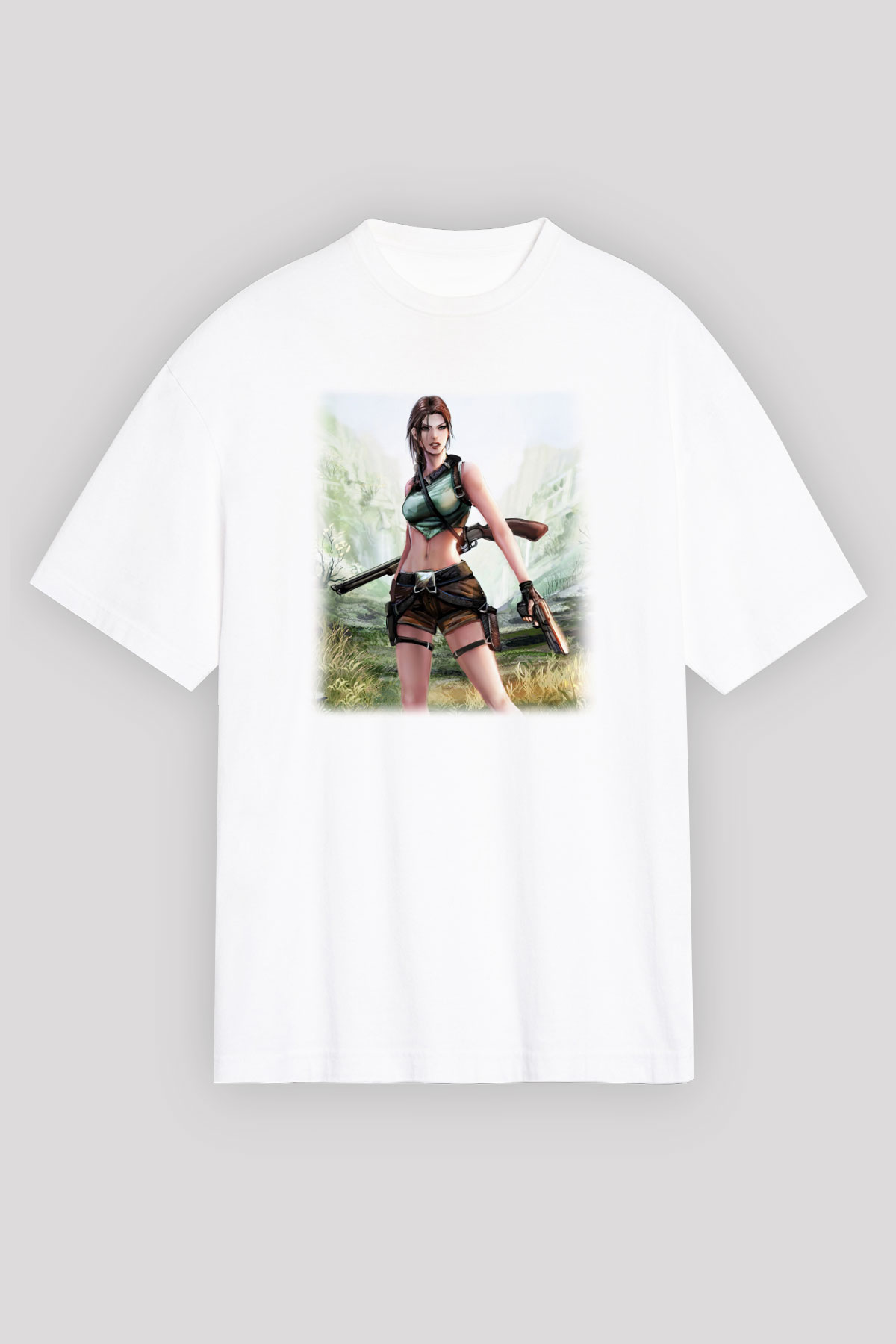 Tomb Raider Beyaz Unisex Oversize Tişört T-Shirt