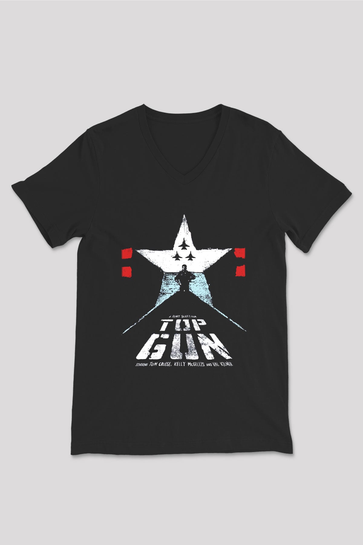 Top Gun Siyah Unisex V Yaka Tişört T-Shirt
