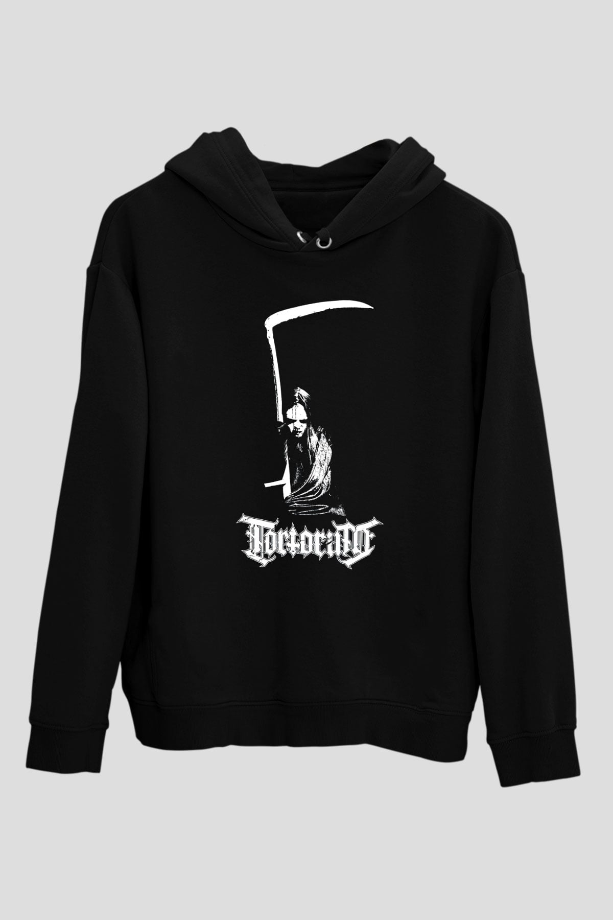 Tortorum Baskılı Unisex Siyah Kapüşonlu Sweatshirt
