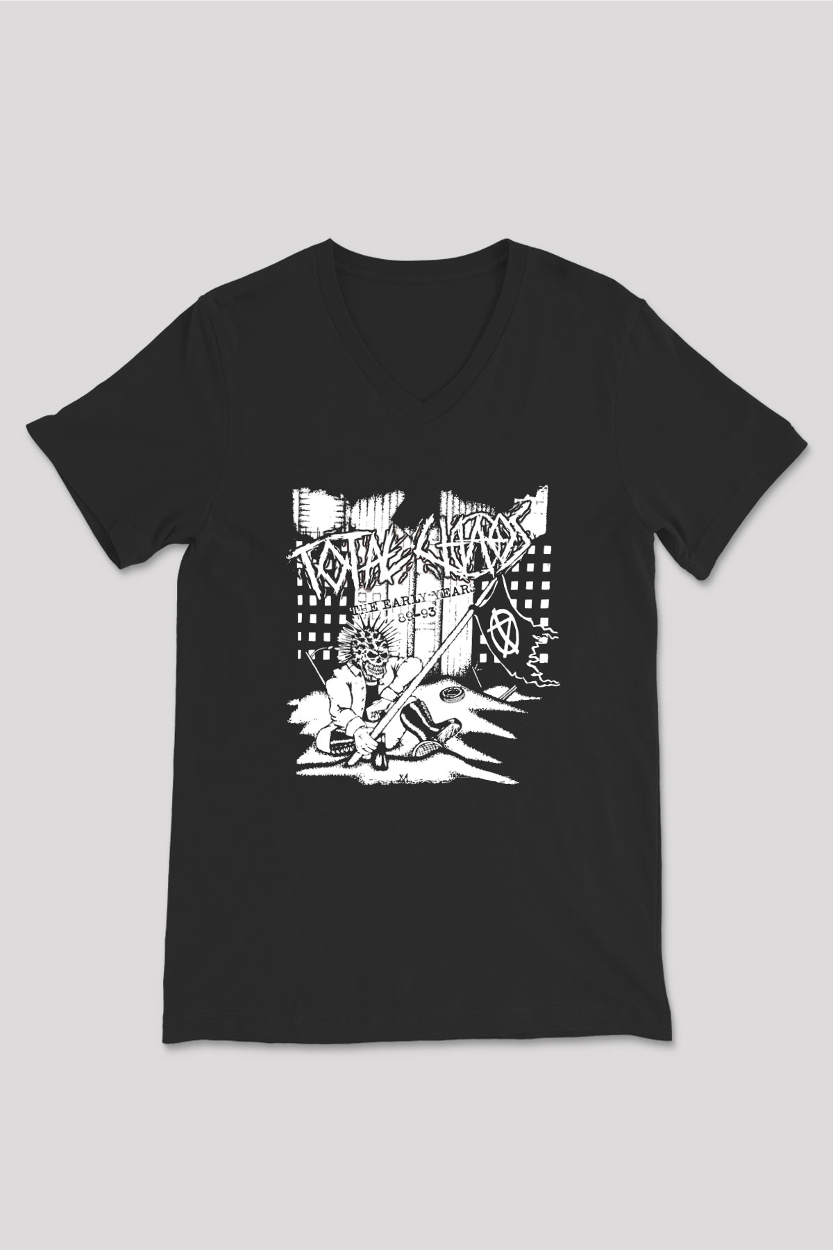 Total Chaos Baskılı Unisex Siyah V Yaka Tişört - Tshirt