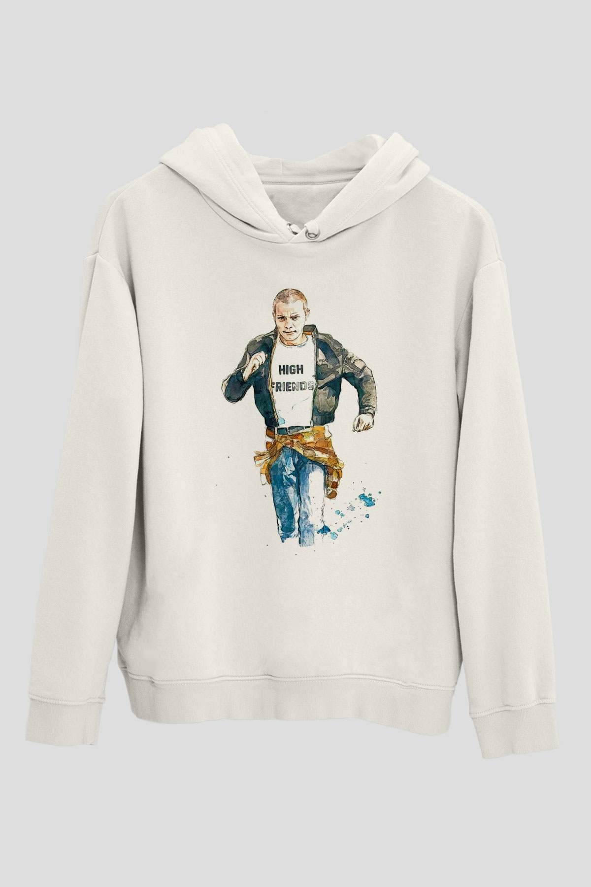 Trainspotting Baskılı Beyaz Unisex Hoodie