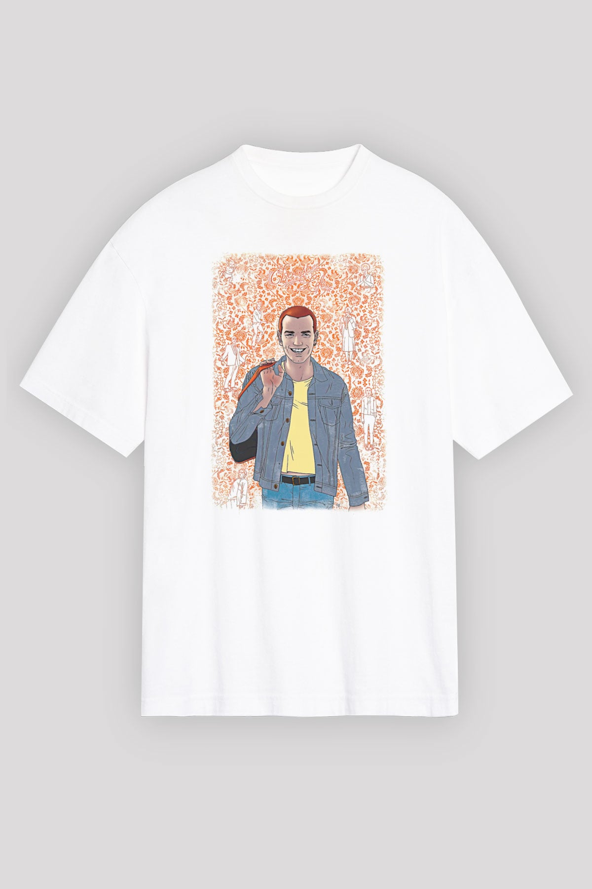 Trainspotting Baskılı Beyaz Unisex Oversize Tişört - Tshirt