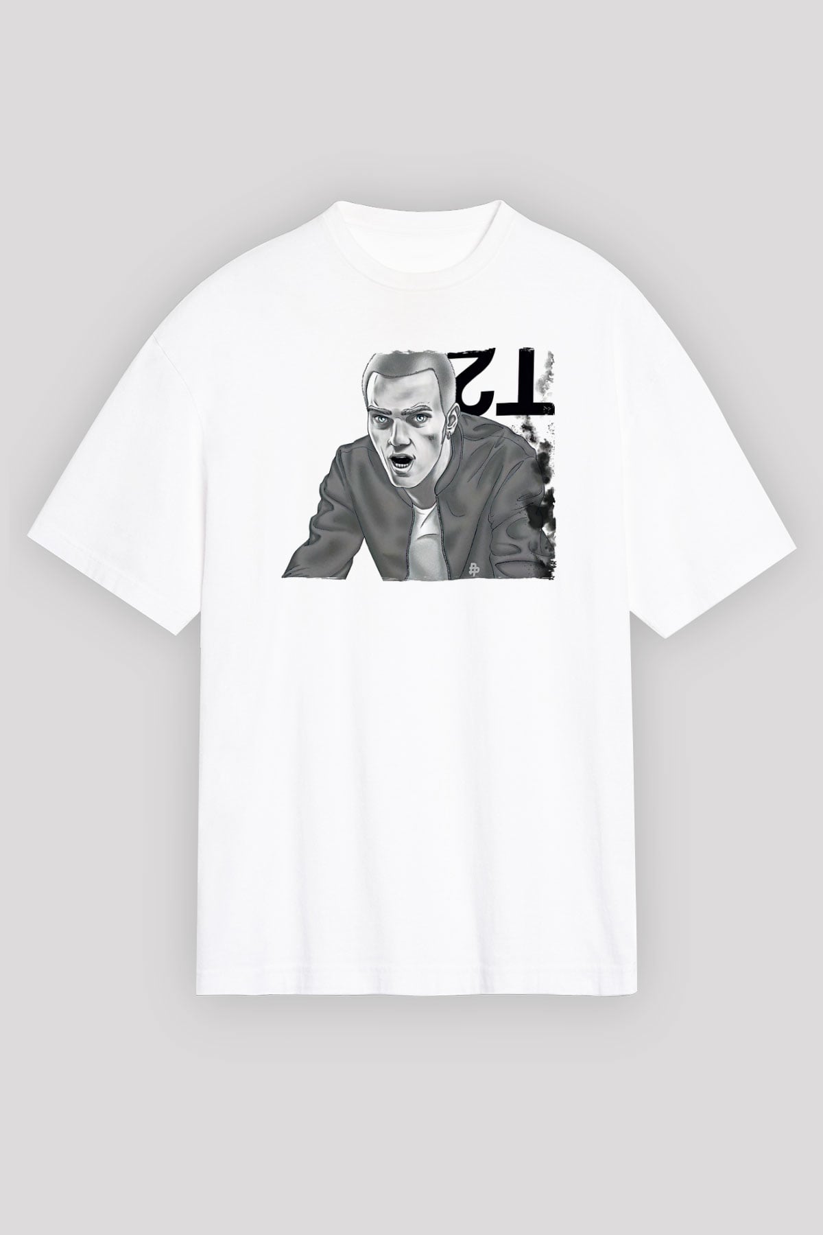 Trainspotting Baskılı Beyaz Unisex Oversize Tişört - Tshirt