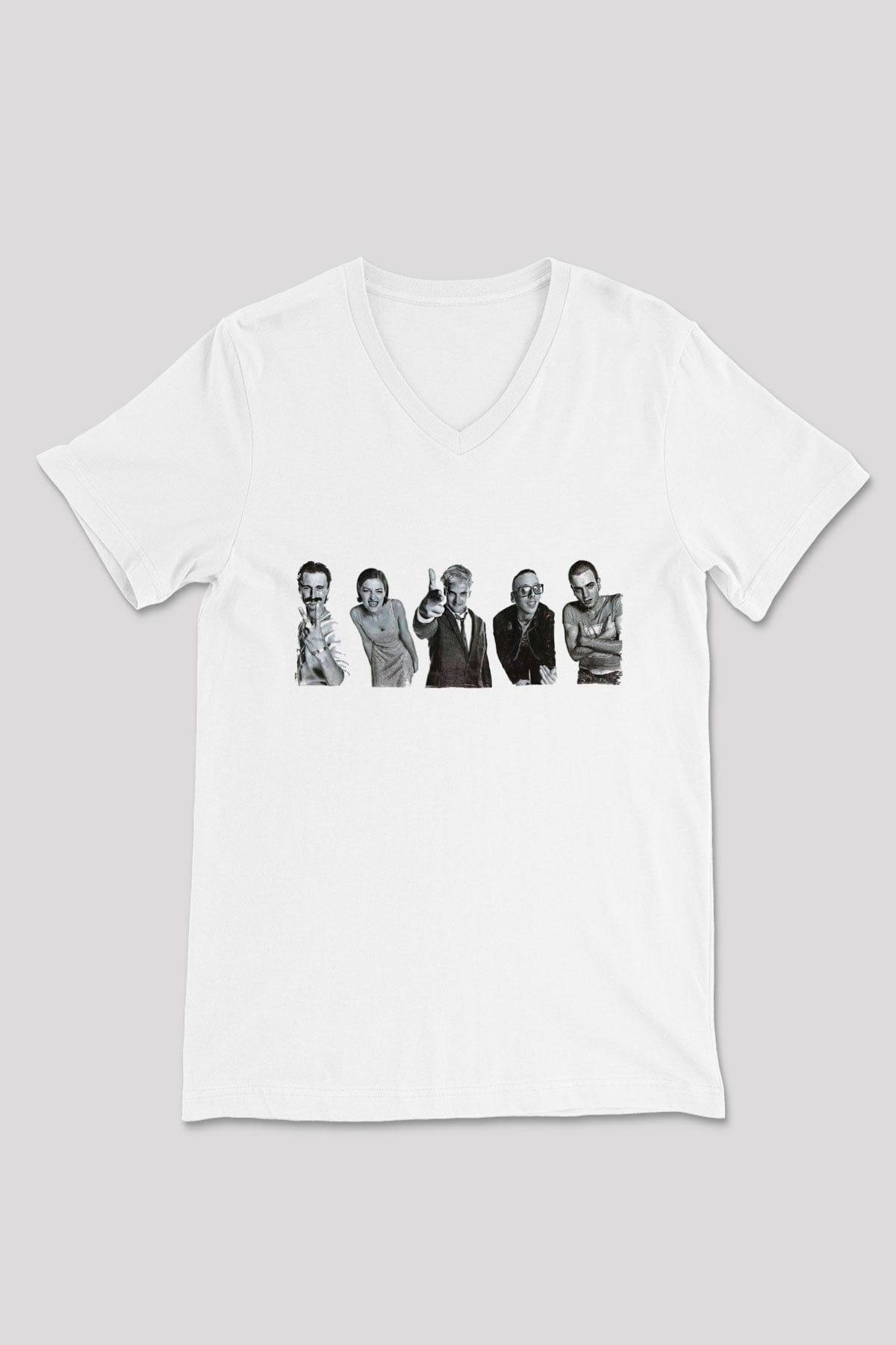 Trainspotting Baskılı Beyaz Unisex V Yaka Tişört - Tshirt