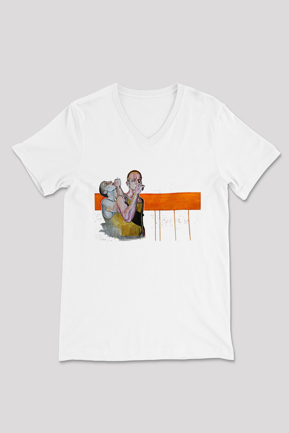 Trainspotting Baskılı Beyaz Unisex V Yaka Tişört - Tshirt