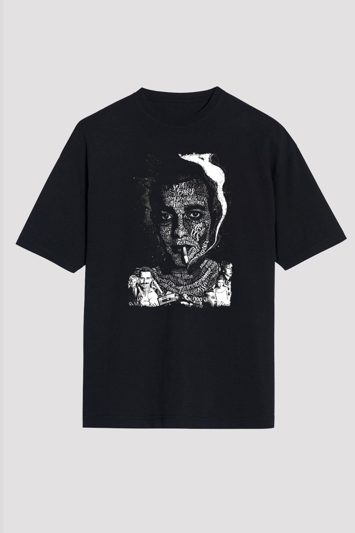 Trainspotting Baskılı Unisex Siyah Oversize Tişört - Tshirt