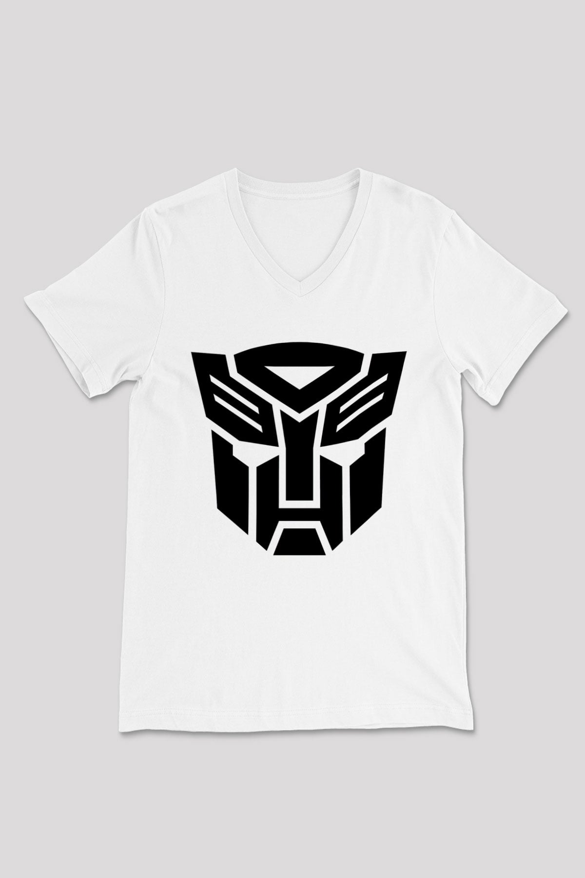 Transformers Tv Beyaz Unisex V Yaka Tişört T-Shirt