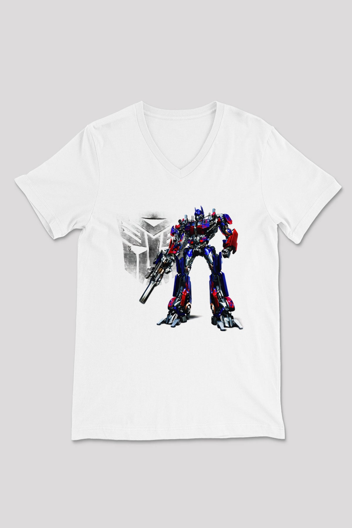 Transformers Tv Beyaz Unisex V Yaka Tişört T-Shirt
