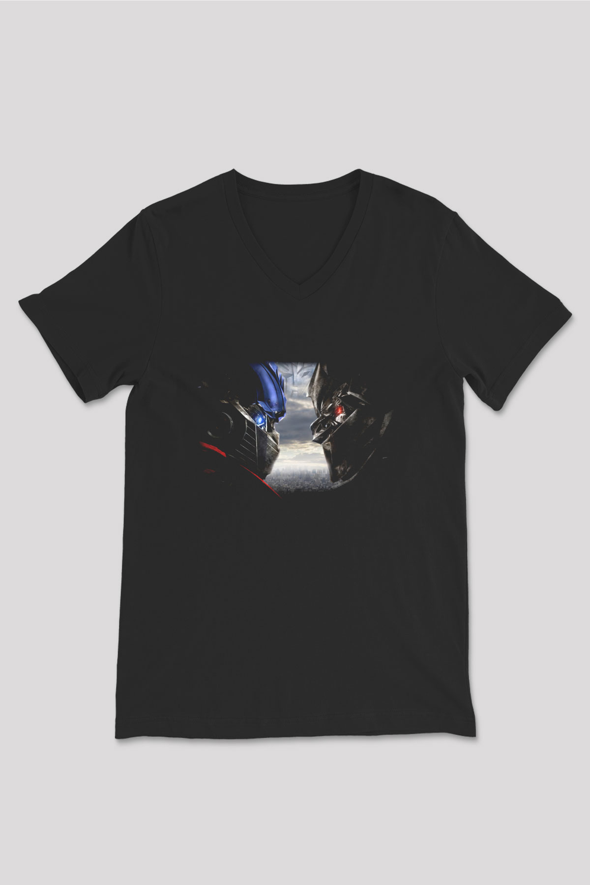 Transformers Tv Siyah Unisex V Yaka Tişört T-Shirt