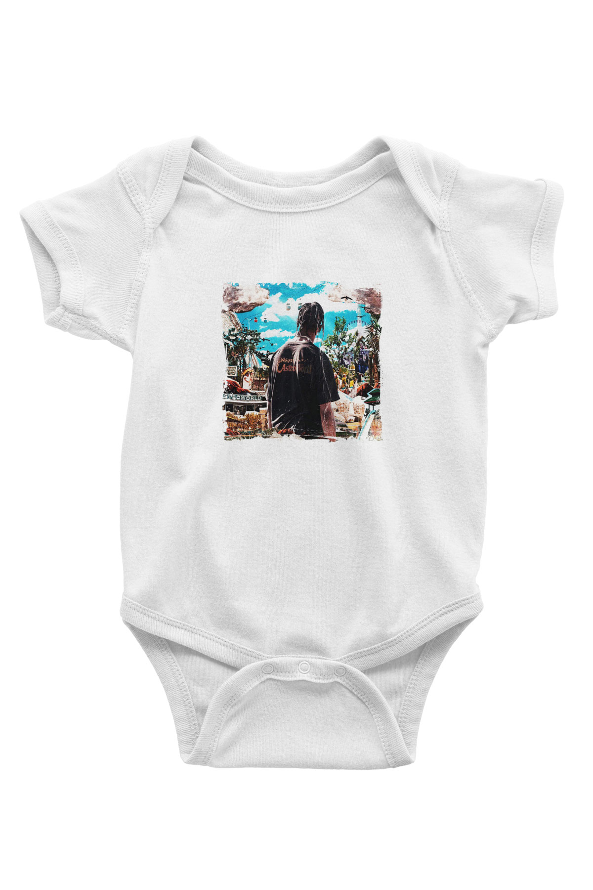 Travis Scott Baskılı Unisex Beyaz Bebek Body - Zıbın