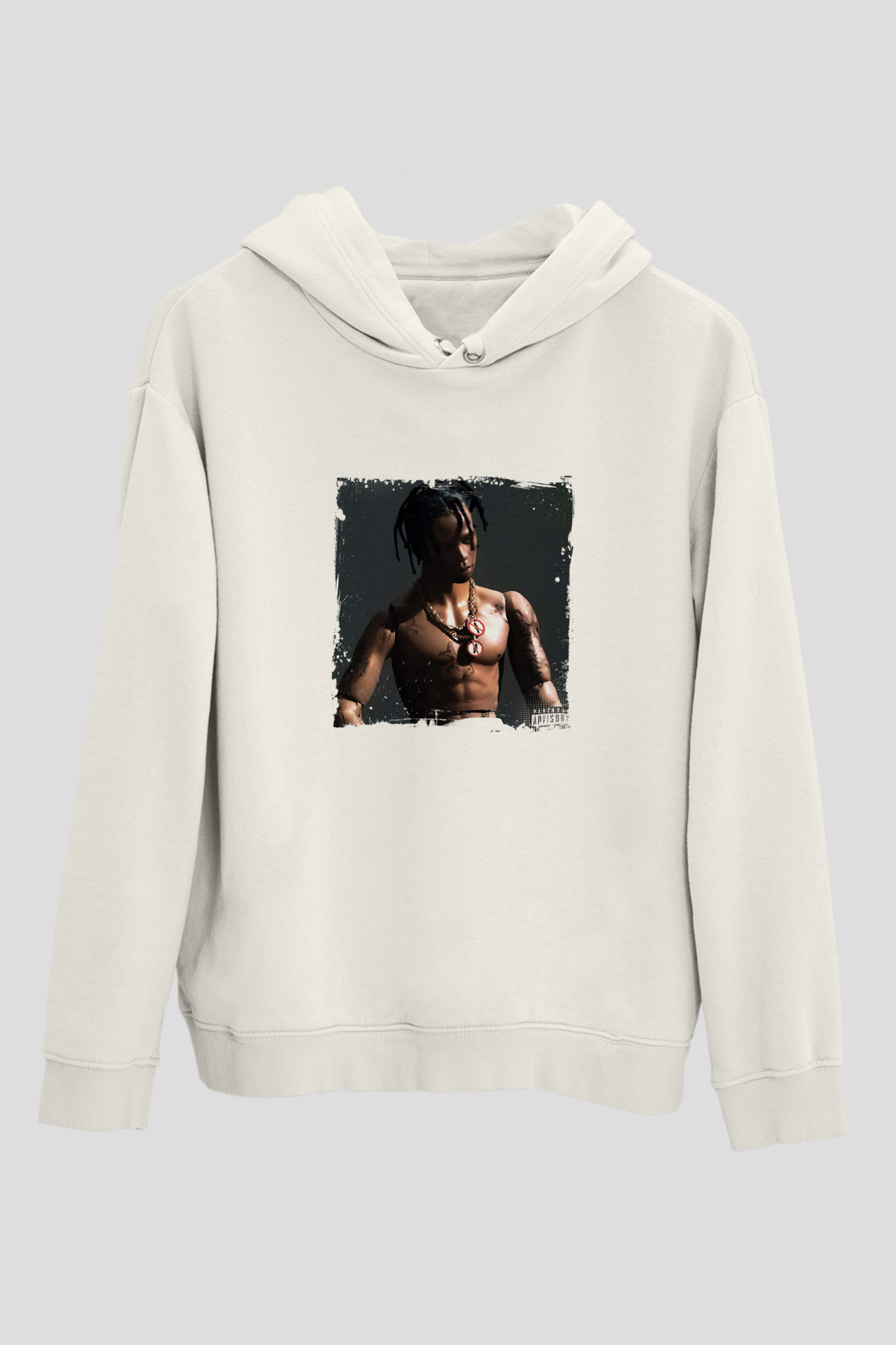 Travis Scott Baskılı Unisex Beyaz Kapüşonlu Sweatshirt