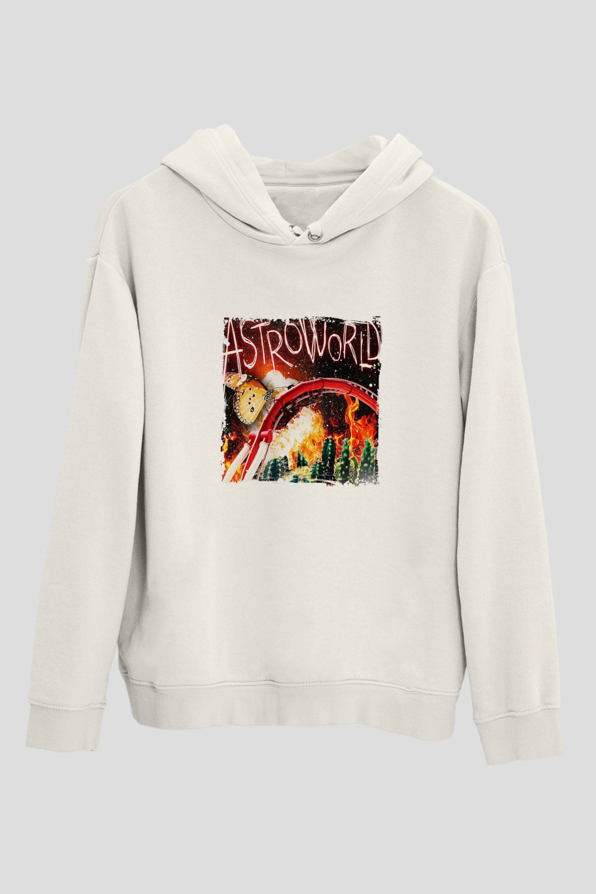 Travis Scott Baskılı Unisex Beyaz Kapüşonlu Sweatshirt