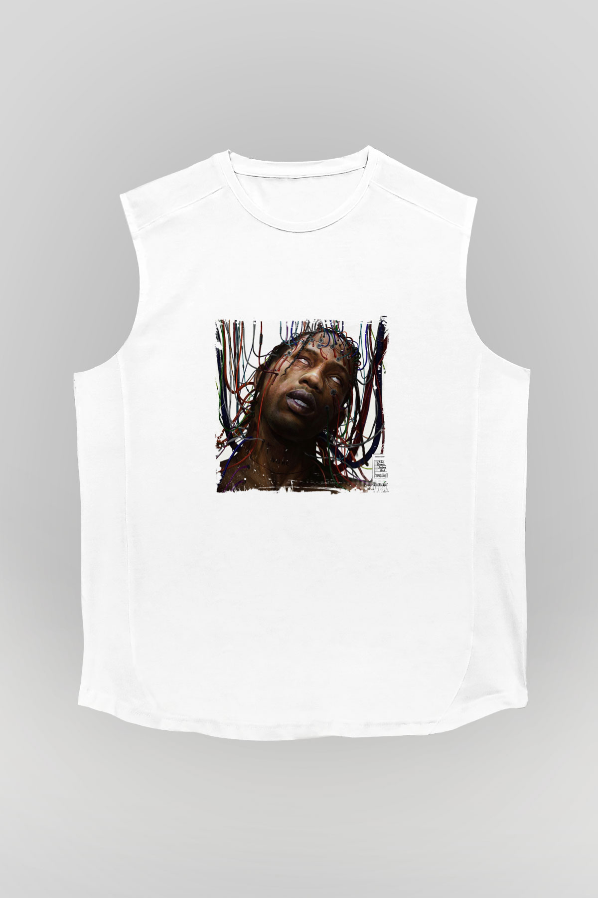 Travis Scott Baskılı Unisex Beyaz Kolsuz Tişört